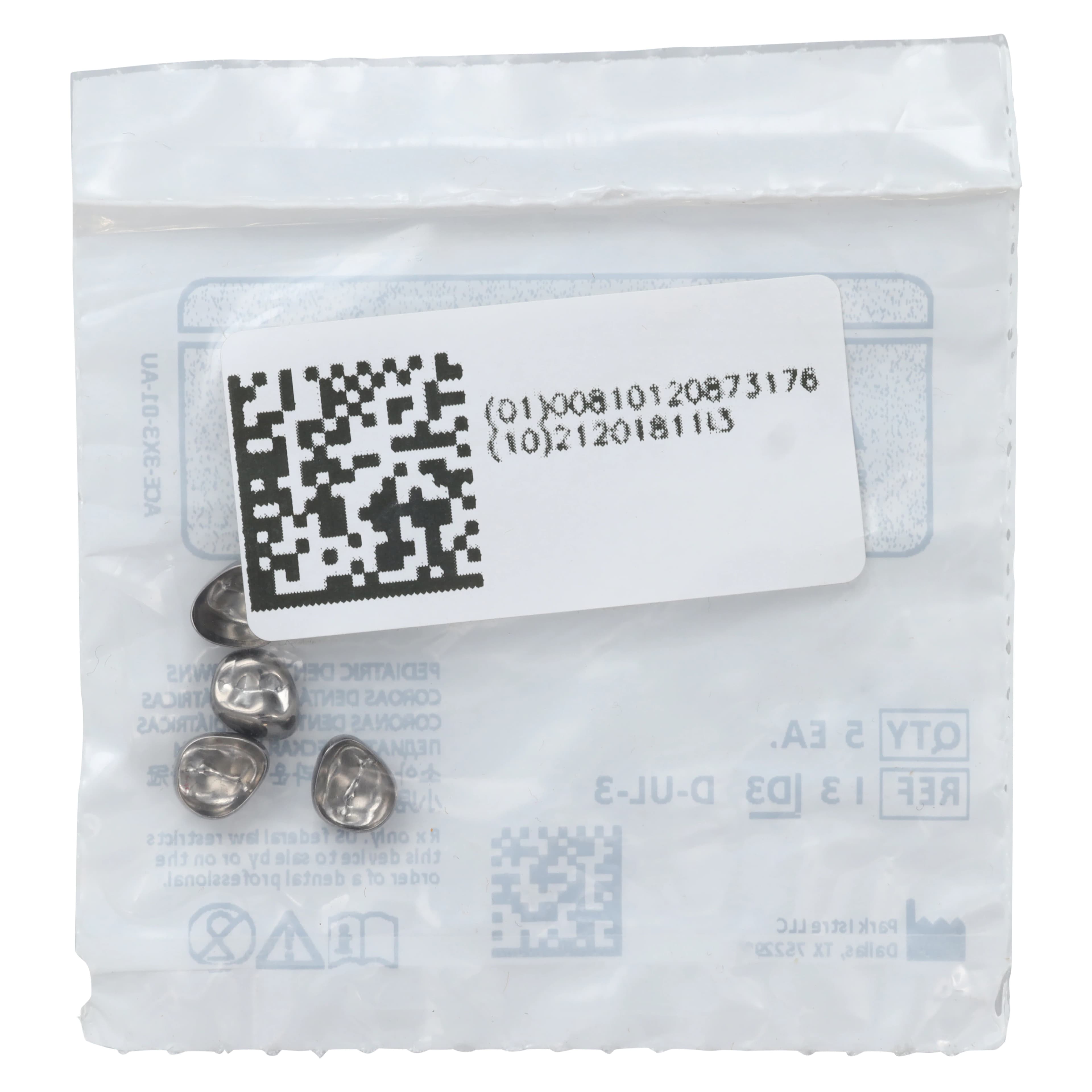 Acero 3S Stainless Steel Primary Molar Crown, Upper Left First Molar (I), Size 3, 5/Pack thumbnail 3