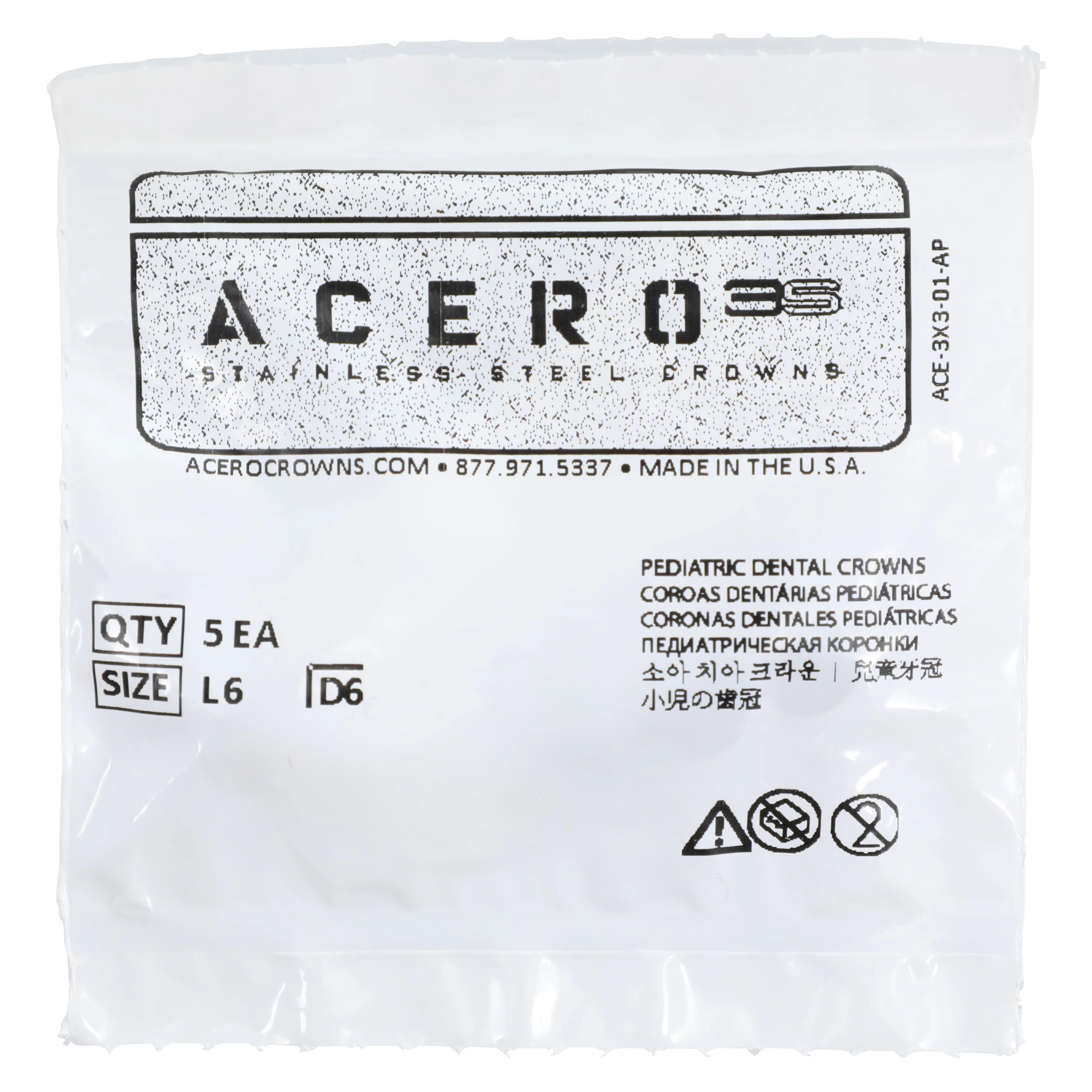 Acero 3S Stainless Steel Primary First Molar Crown, Lower Left, Size 6, 5/Pack, 3S L6 thumbnail 2