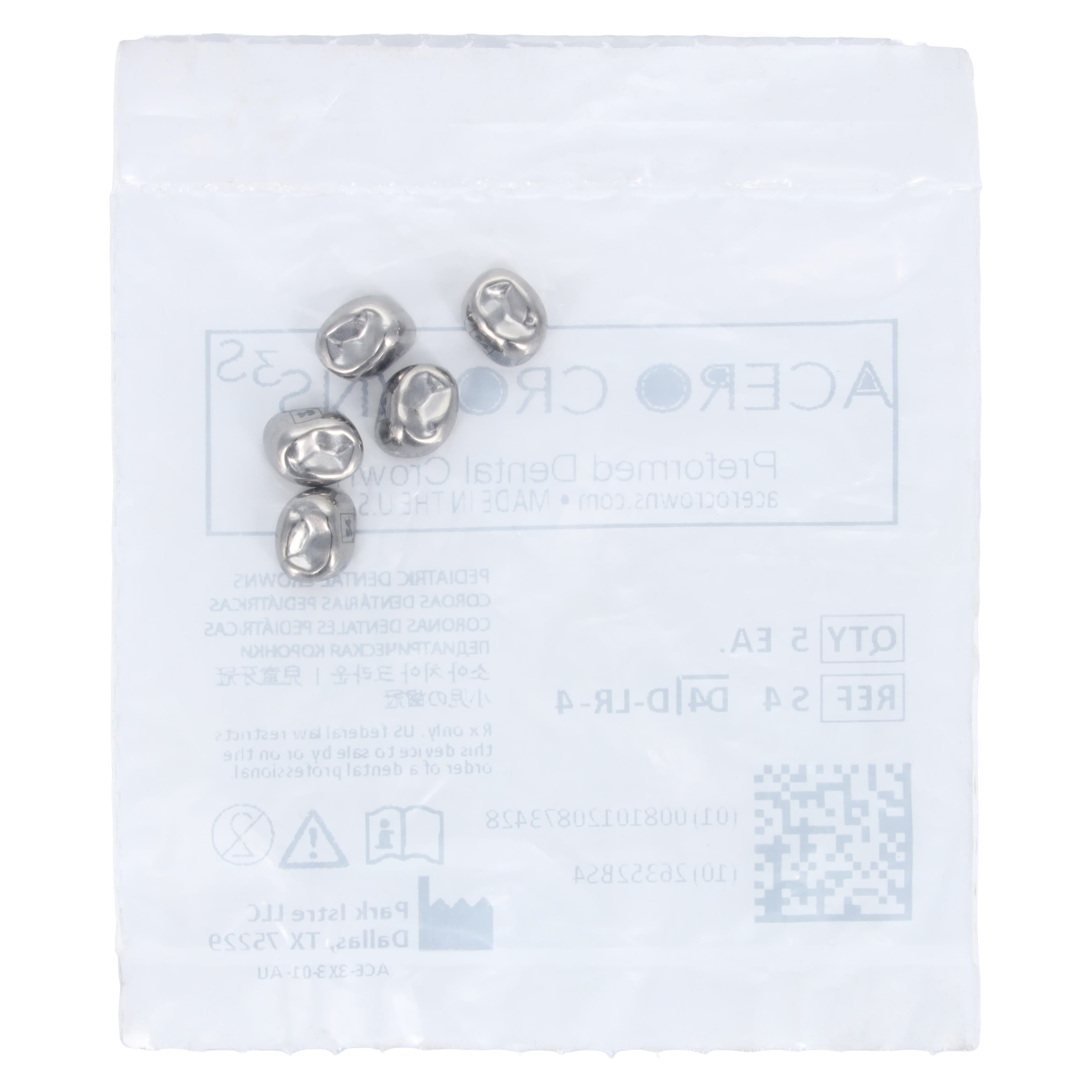 Acero 3S Stainless Steel Primary Molar Crown, Lower Right First Molar, Size 4, 5/Pack thumbnail 3