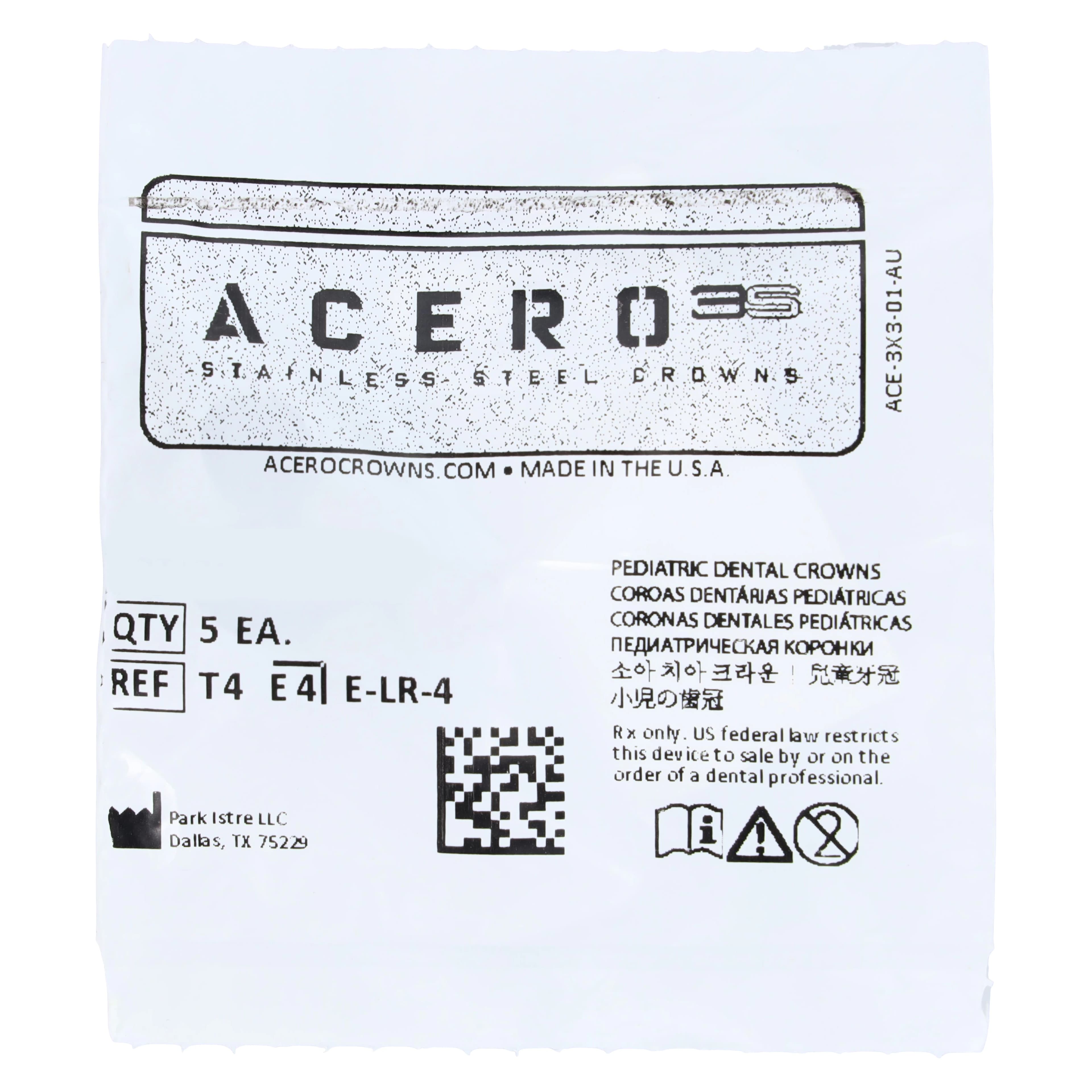 Acero 3S Stainless Steel Primary Molar Crown, Lower Right Second Molar "T", Size 4, 5/Pack - Acero 3S Lower Right Second Molar "T" Refill 5/Pack - Image 1
