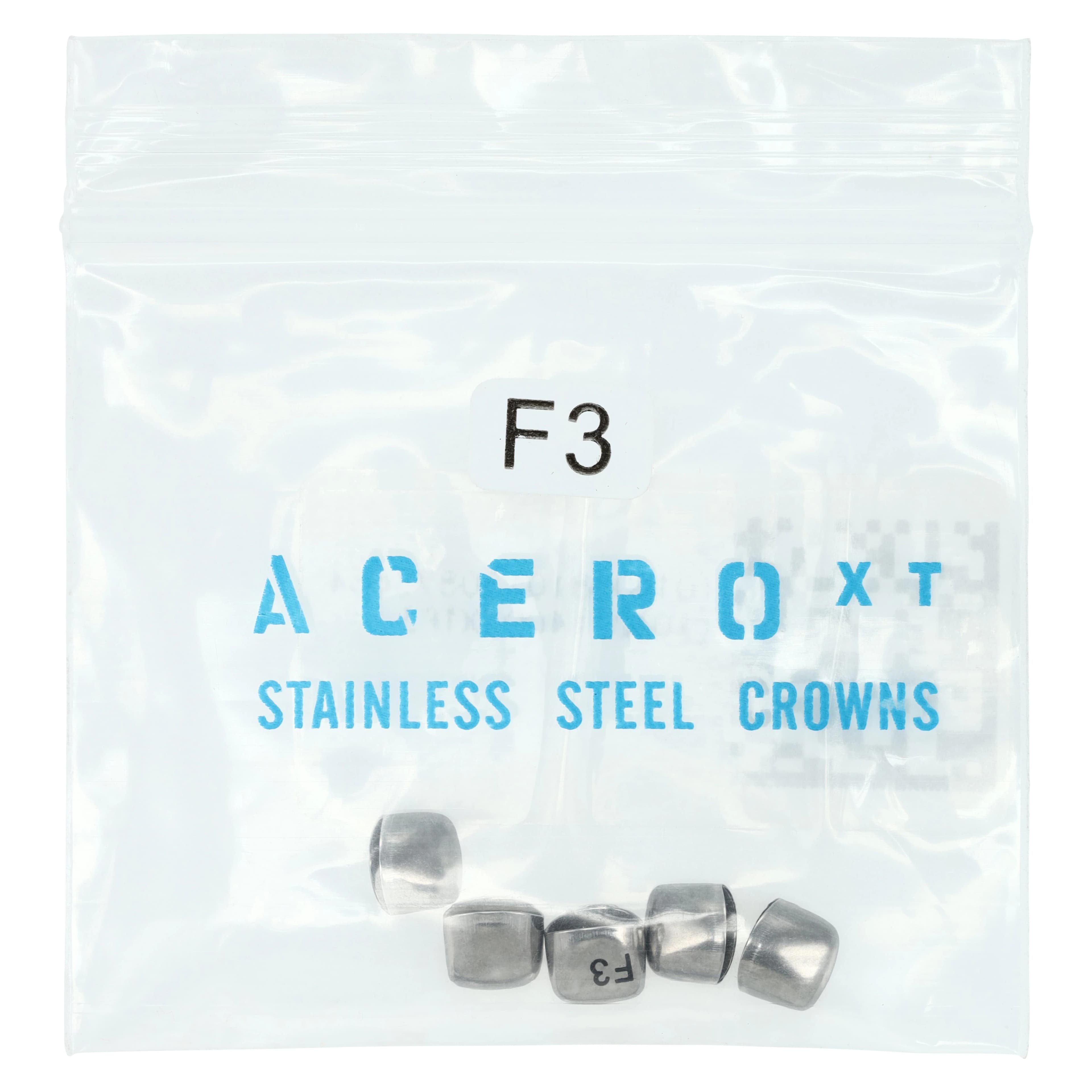 Acero XT Stainless Steel Primary Anterior Crown, Upper Left Central, Size 3, 5/Pack (XT F3) - Acero Crowns XT Anterior Upper Left Central Size 3 Pack of 5 - Image 1