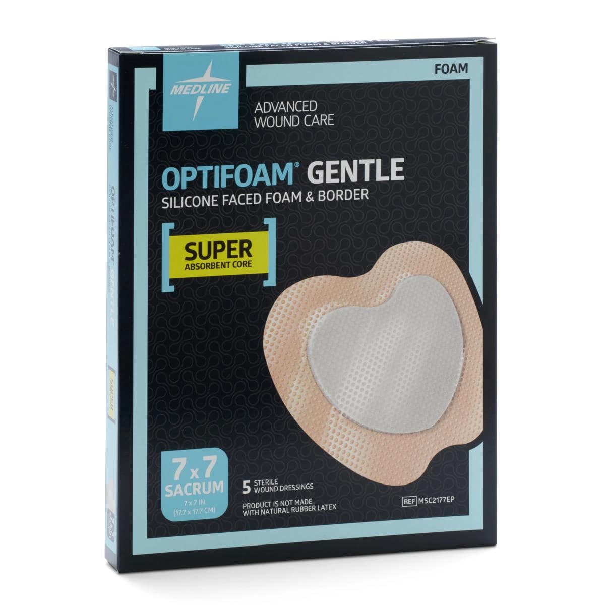 Medline Optifoam Gentle Silicone Foam Wound Dressing, 7" x 7", 5-Layer, Sterile, Adhesive - Dressing Wound Optifoam Gentle - Image 1