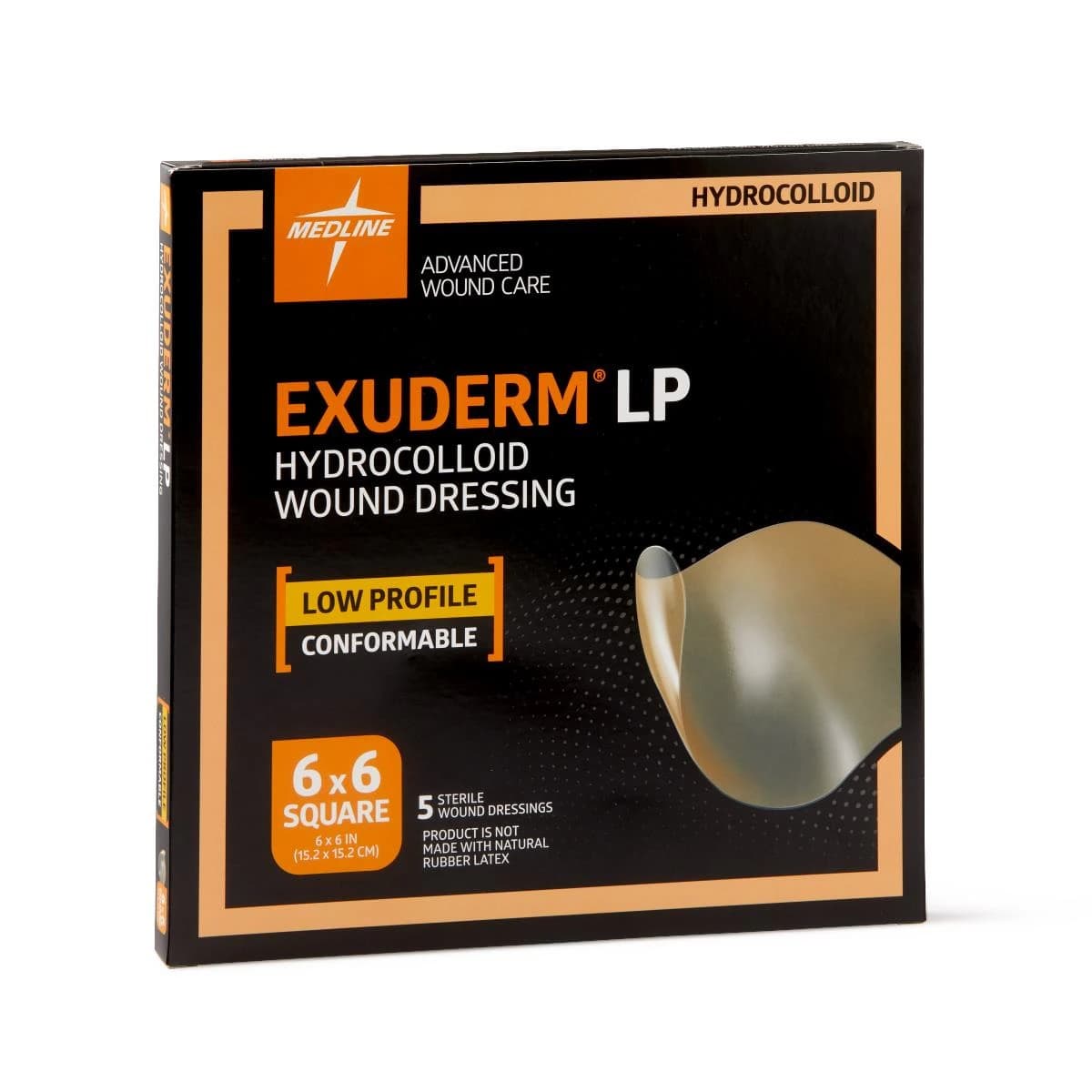 Medline Exuderm LP Hydrocolloid Wound Dressing, 6" x 6", Sterile, Square, Latex-Free - Dressing Wound Hydrocolloid - Image 1