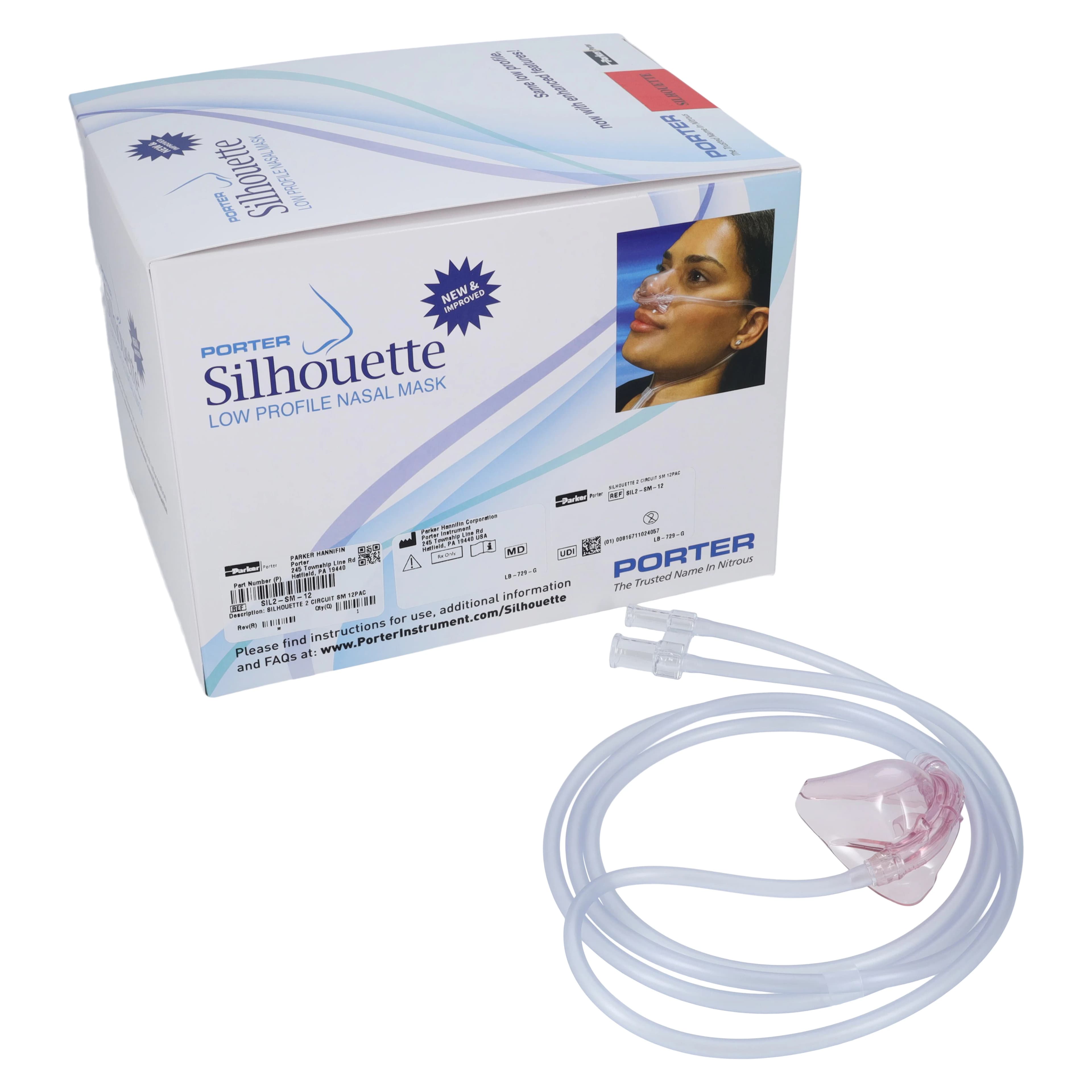 Porter Instrument Silhouette II Low Profile Nitrous Oxide Nasal Hood and Breathing Circuit, Small, 12/Pkg, SIL2-SM-12 thumbnail 2