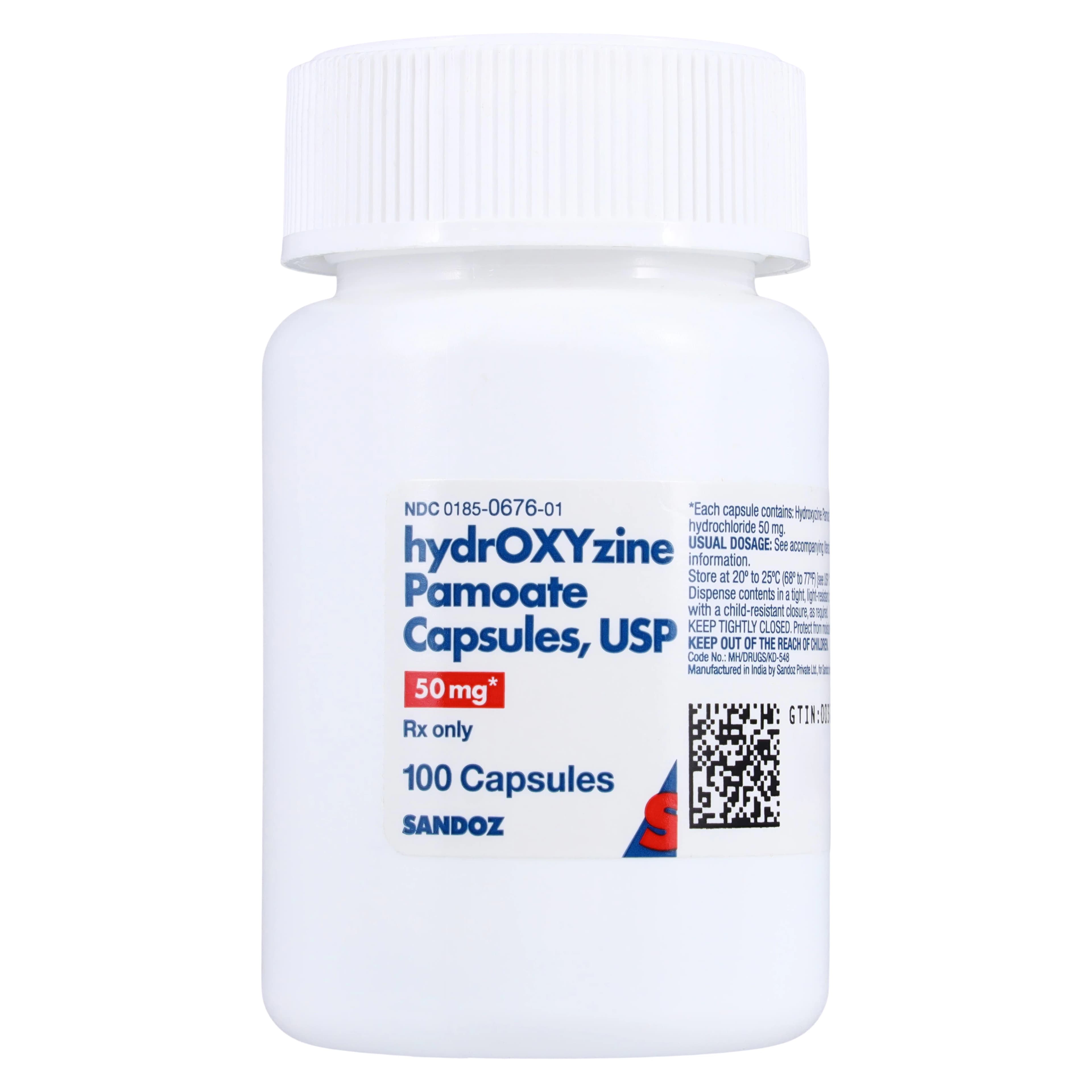 Hydroxyzine Pamoate Capsules 50 mg, 100/Bottle (Sandoz) - Hydroxyzine Pamoate Capsules - Image 1