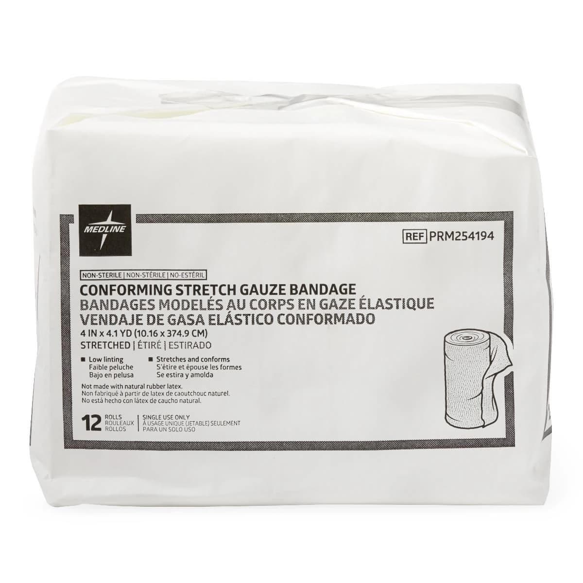Medline Conforming Stretch Bandage, 1-Ply, Non-Sterile, 4" x 4.1 yd, 96/Case - Bandage Confrm Strch 1Ply NS - Image 1