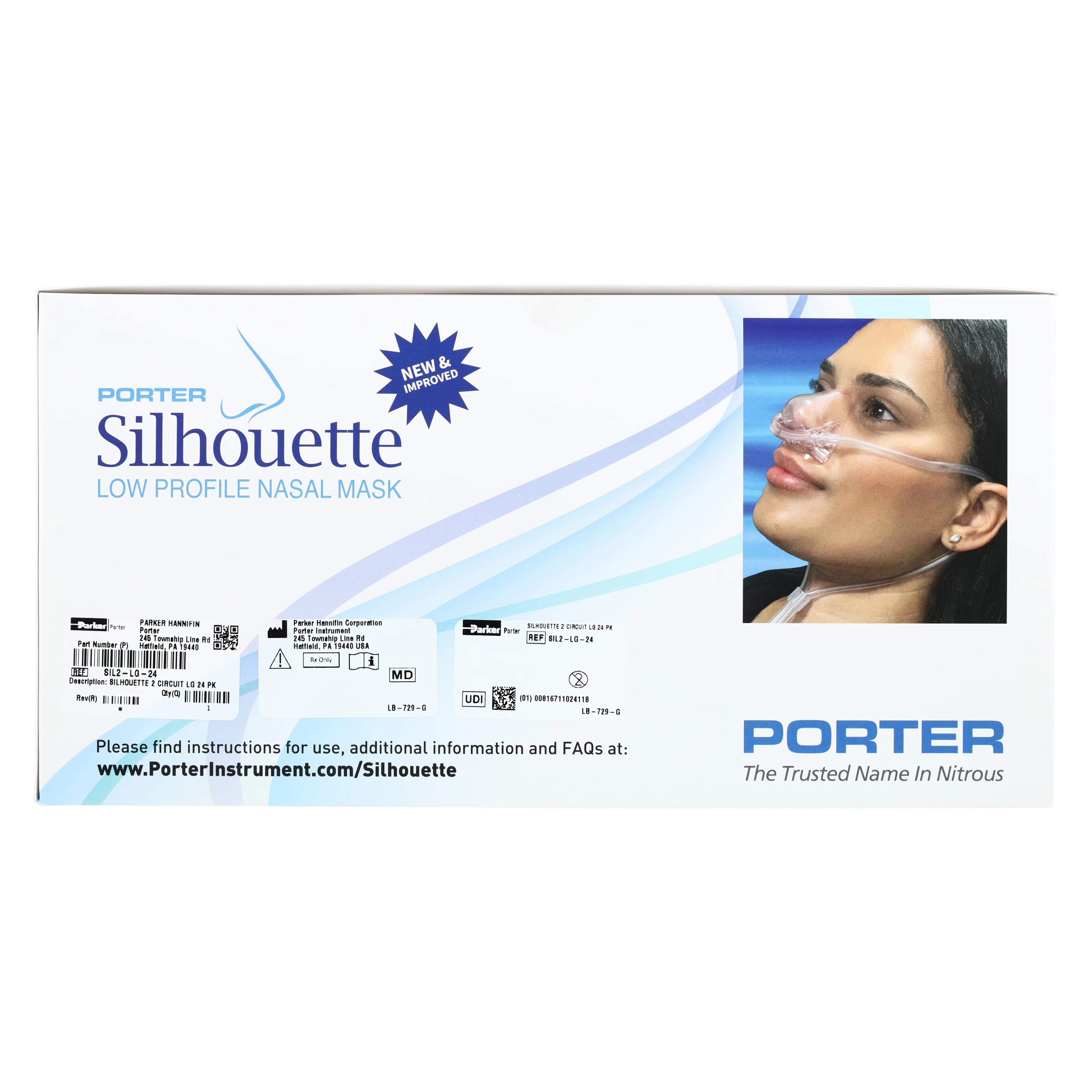 Porter Instrument Silhouette II Low Profile Nitrous Oxide Nasal Hood and Breathing Circuit, Large, 24/Pack, SIL2-LG-24 thumbnail 2