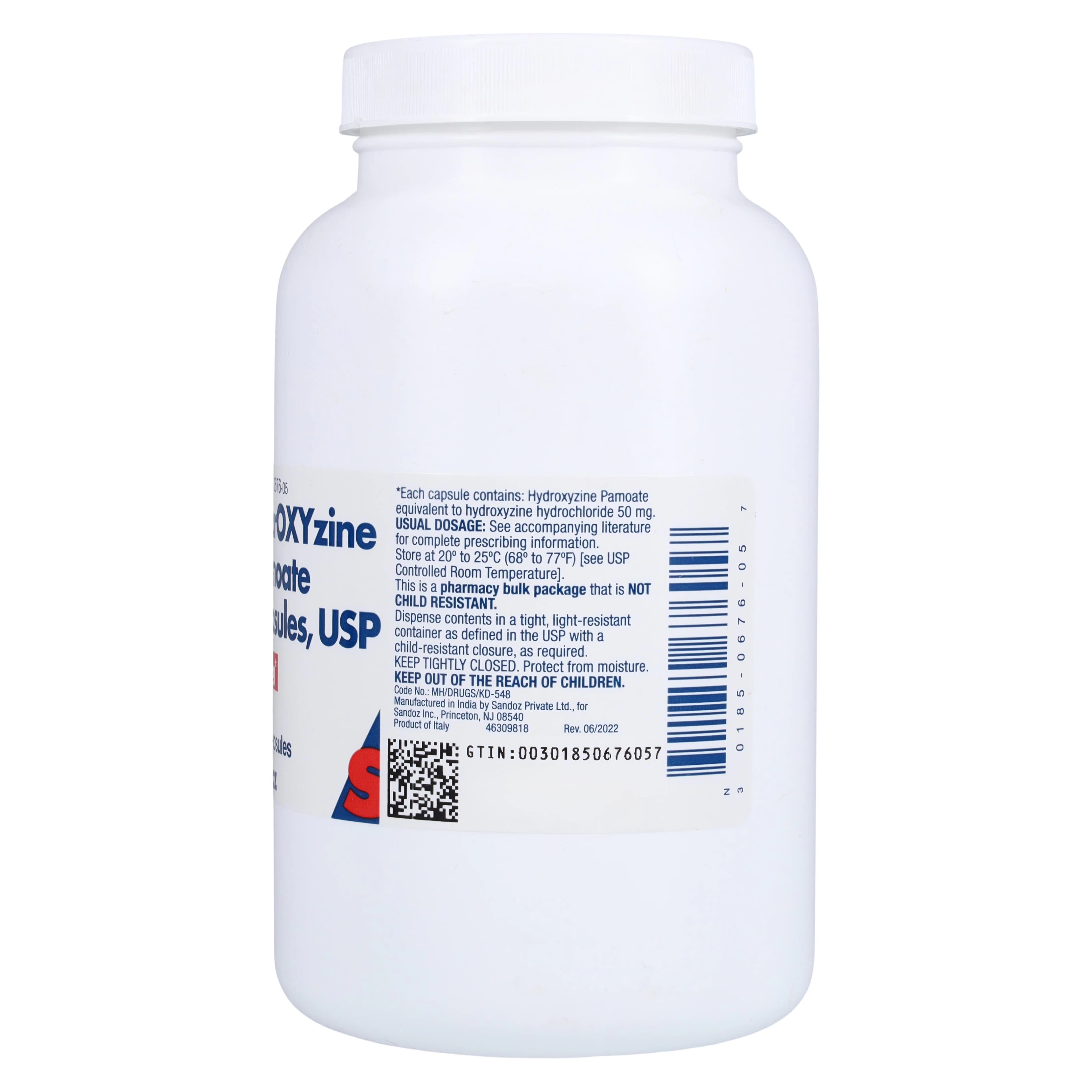 Hydroxyzine Pamoate Capsules, 50mg, 500/Bottle, Sandoz thumbnail 2