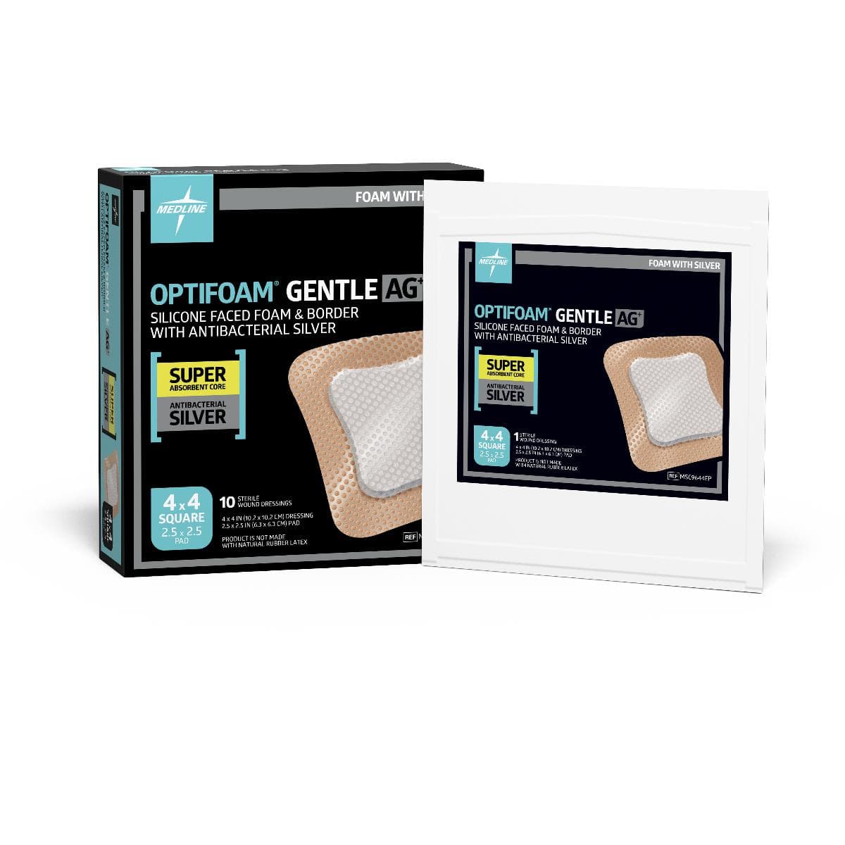 Medline Optifoam Gentle Ag+ Silicone Foam Wound Dressing, 4x4" Square - Dressing Optifoam Gentle Ag+ - Image 1