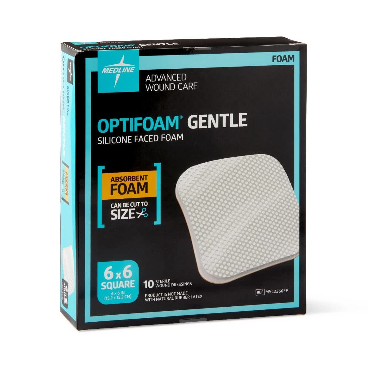 Medline Optifoam Gentle Silicone Foam Wound Dressing, 6x6" Sterile Square, Latex-Free - Dressing Wound Optifoam Gentle - Image 1