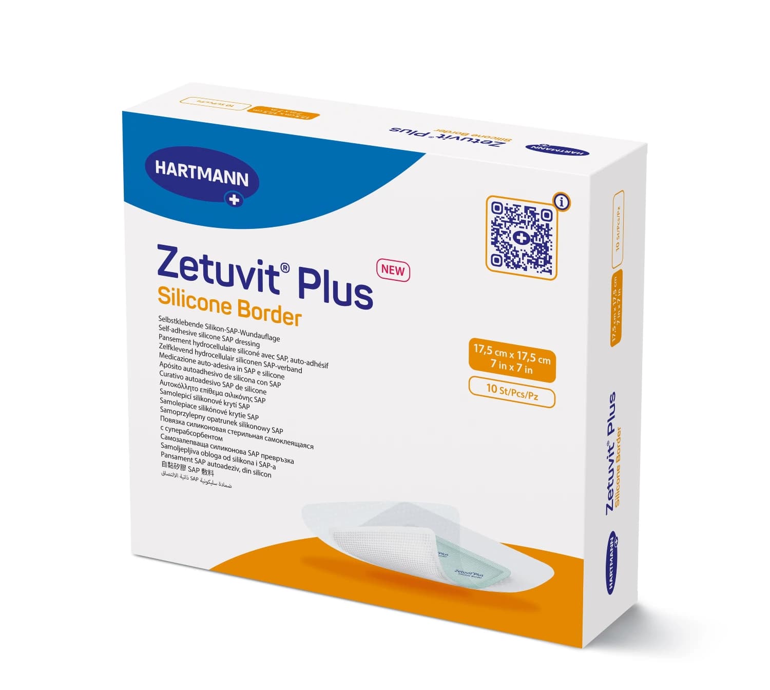 Hartmann Zetuvit Plus Silicone Border Dressing, 8x8" Sterile Square, Super Absorbent, Latex-Free - DRESSING ZETUVIT SIL BORD - Image 1