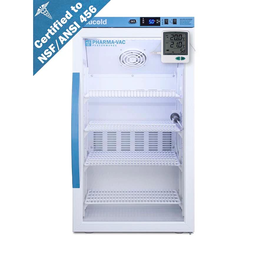 Accucold Performance Series Vaccine Refrigerator, 3 Cu Ft, Glass Door, Right Hinge, Factory Reversible, +2 to 8°C, Auto Defrost - Fridge Vac Glass - Image 1