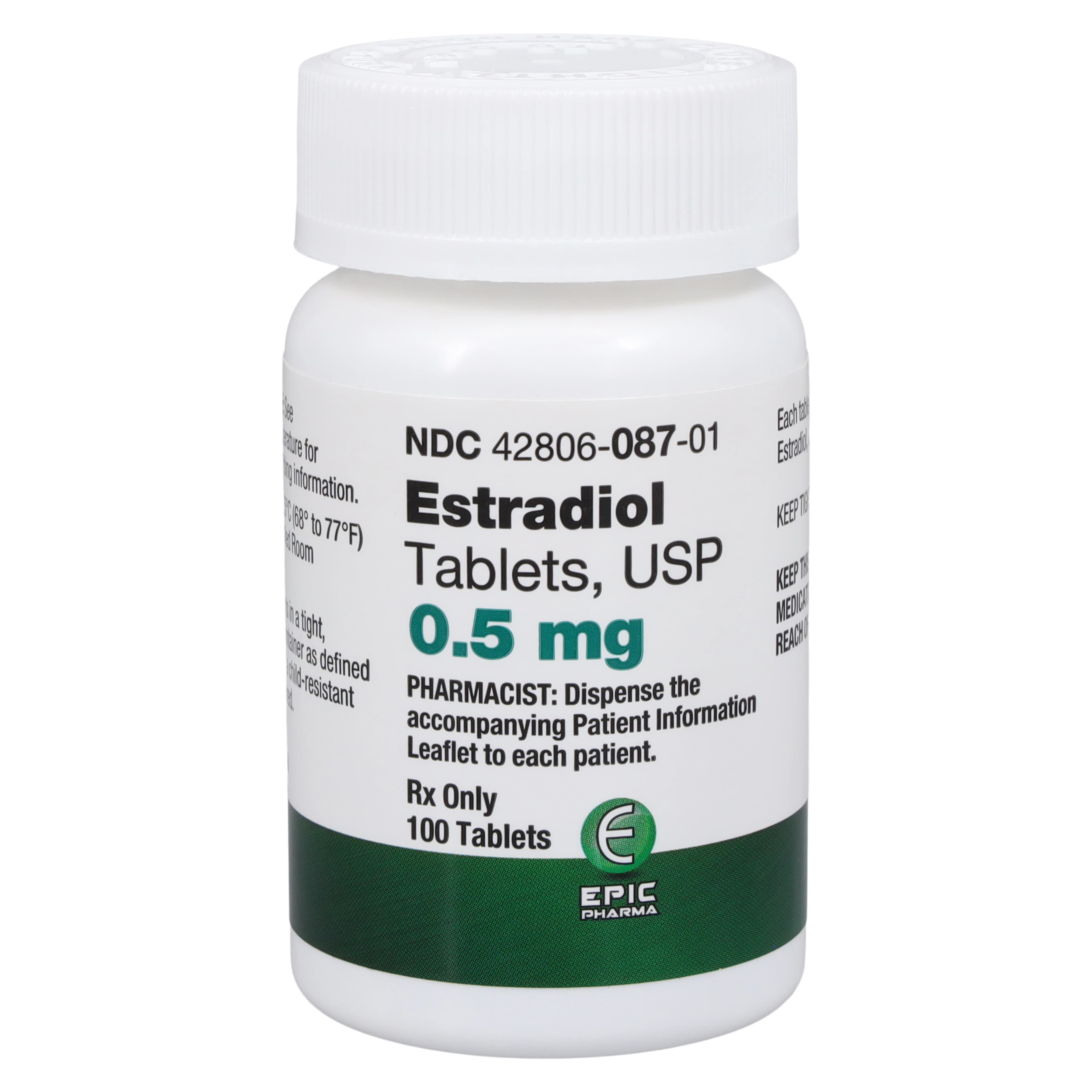 Estradiol Tablets 0.5 mg, 100 Count Bottle (Epic Pharma) - Estradiol Tablets - Image 1