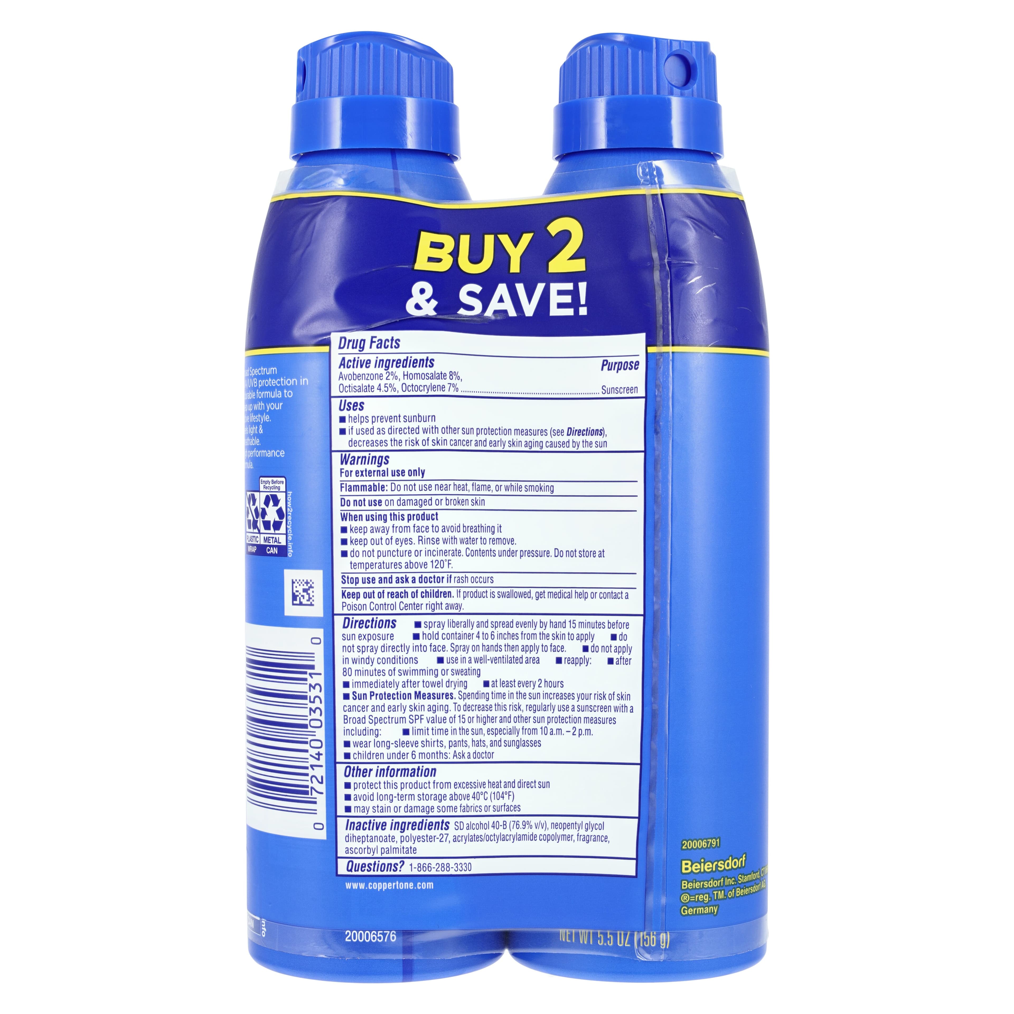 Coppertone Sport Sunscreen Spray, SPF 30, Twin Pack (2 Bottles) thumbnail 2