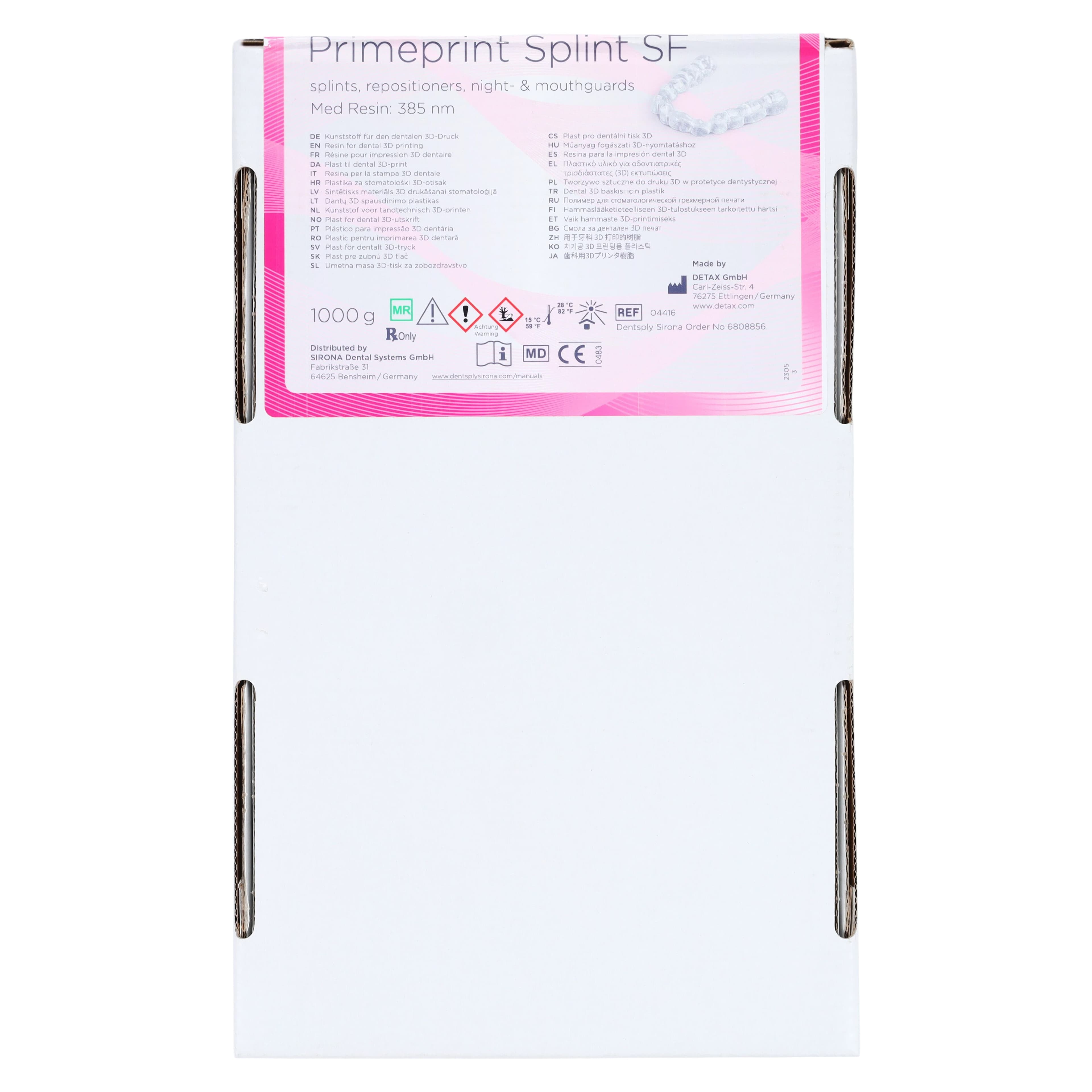 Sirona Primeprint Splint SF Resin Cartridge, 1 kg, Clear-Transparent, Material Unit Type S Compatible thumbnail 2