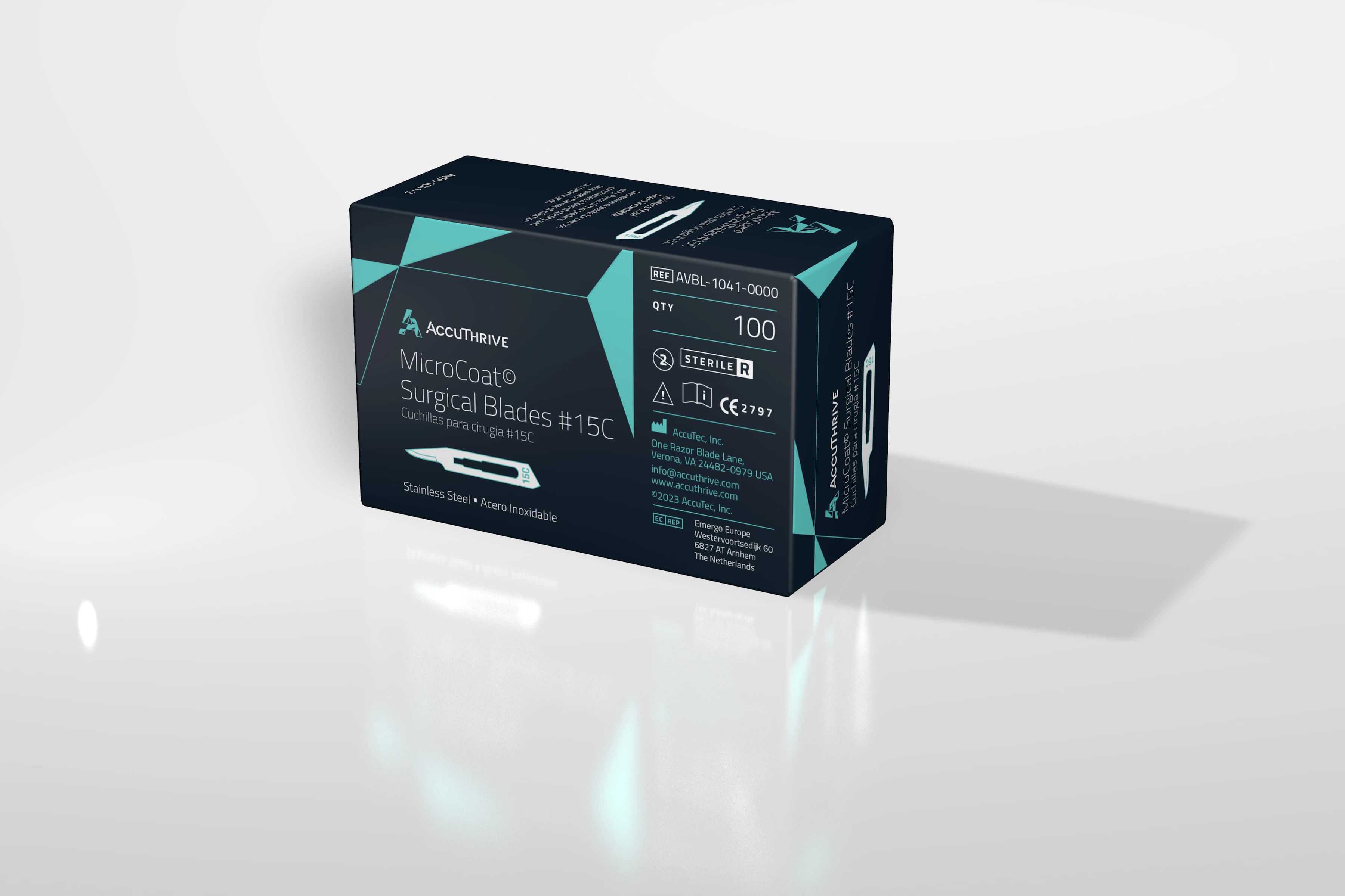 AccuThrive Stainless Steel Sterile Surgical Blade #15C, Disposable, 100/Box thumbnail 3