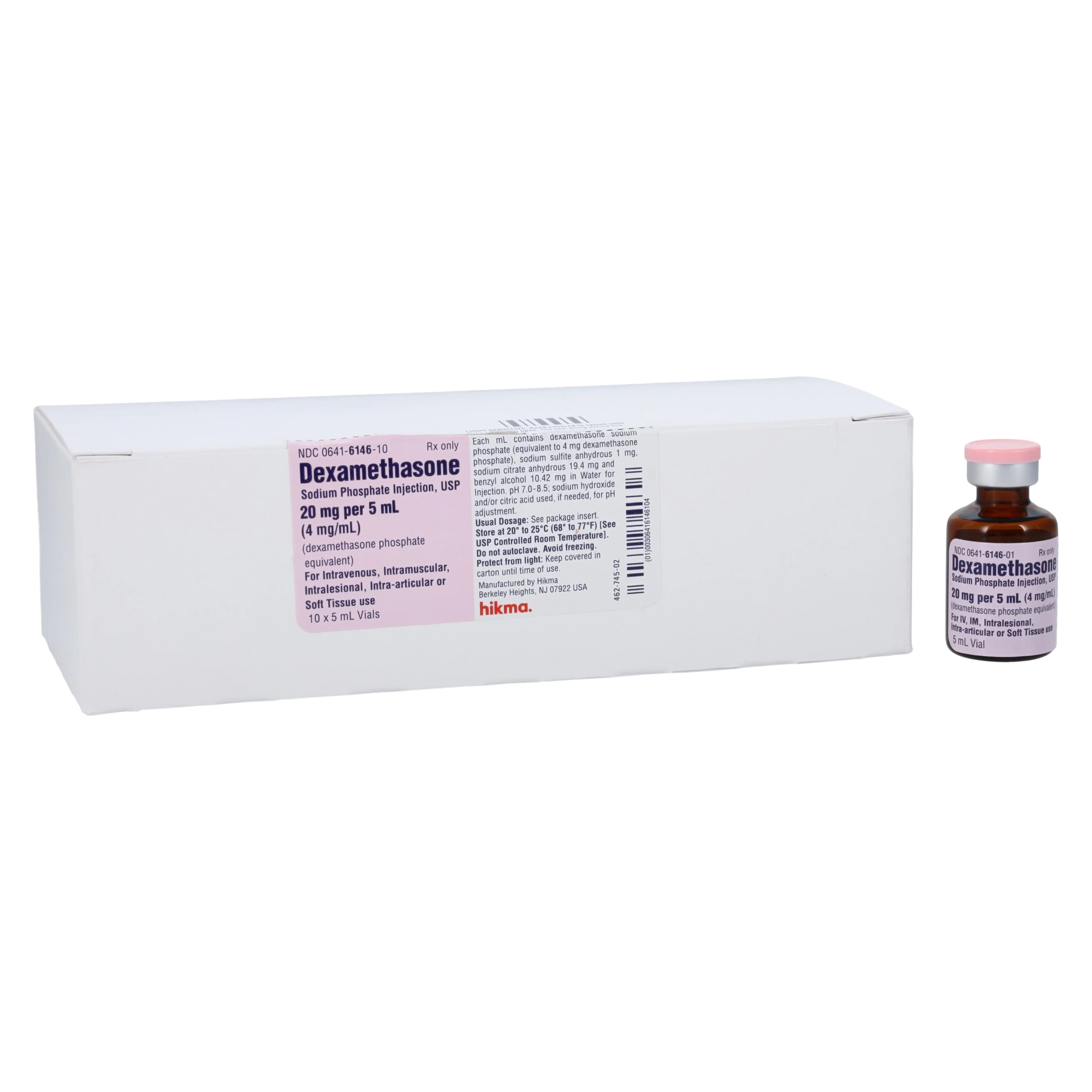 Dexamethasone Sodium Phosphate Injection 4mg/mL, MDV, 5mL Vial, 10/Package, Hikma Pharmaceuticals - Dexamethasone Sod Pho MDV 5mL - Image 1