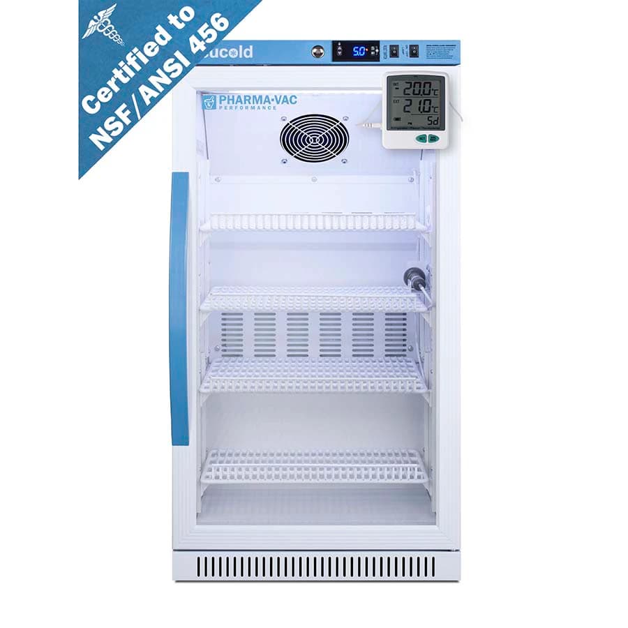 Accucold Performance Series Vaccine Refrigerator, 2.83 Cu Ft, Glass Door, Right Hinge, Factory Reversible, +2 to 8°C, Auto Defrost - Fridge Vac Built-In Glass - Image 1