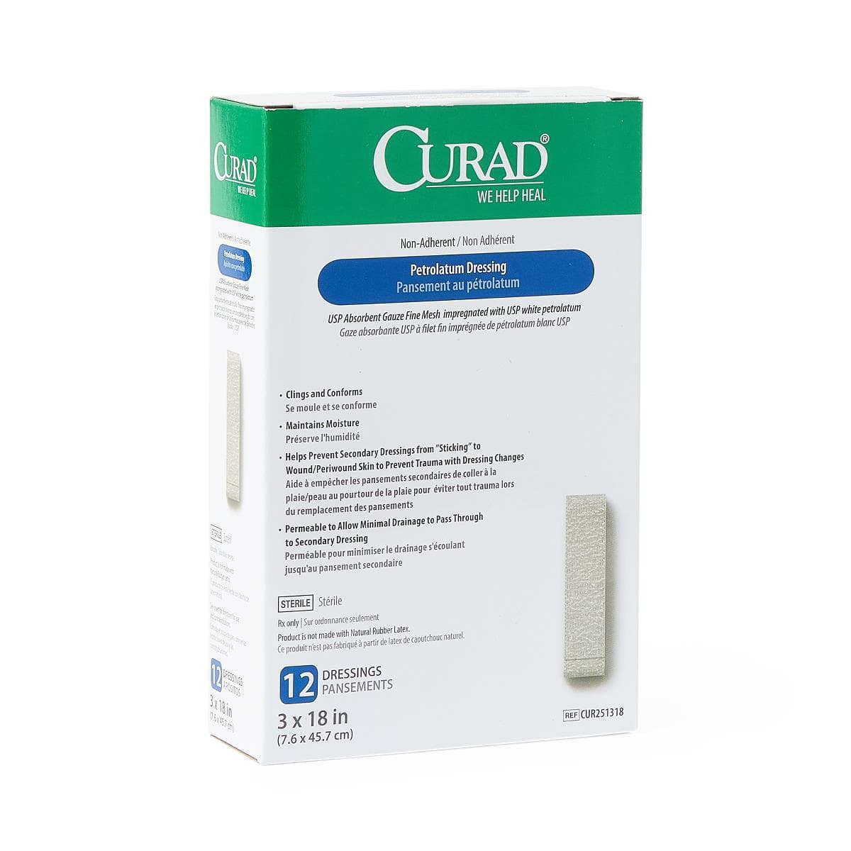 Curad Cotton/Petrolatum Gauze Dressing, Sterile, 3" x 18" - Dressing Gauze Petrolatum Strl - Image 1