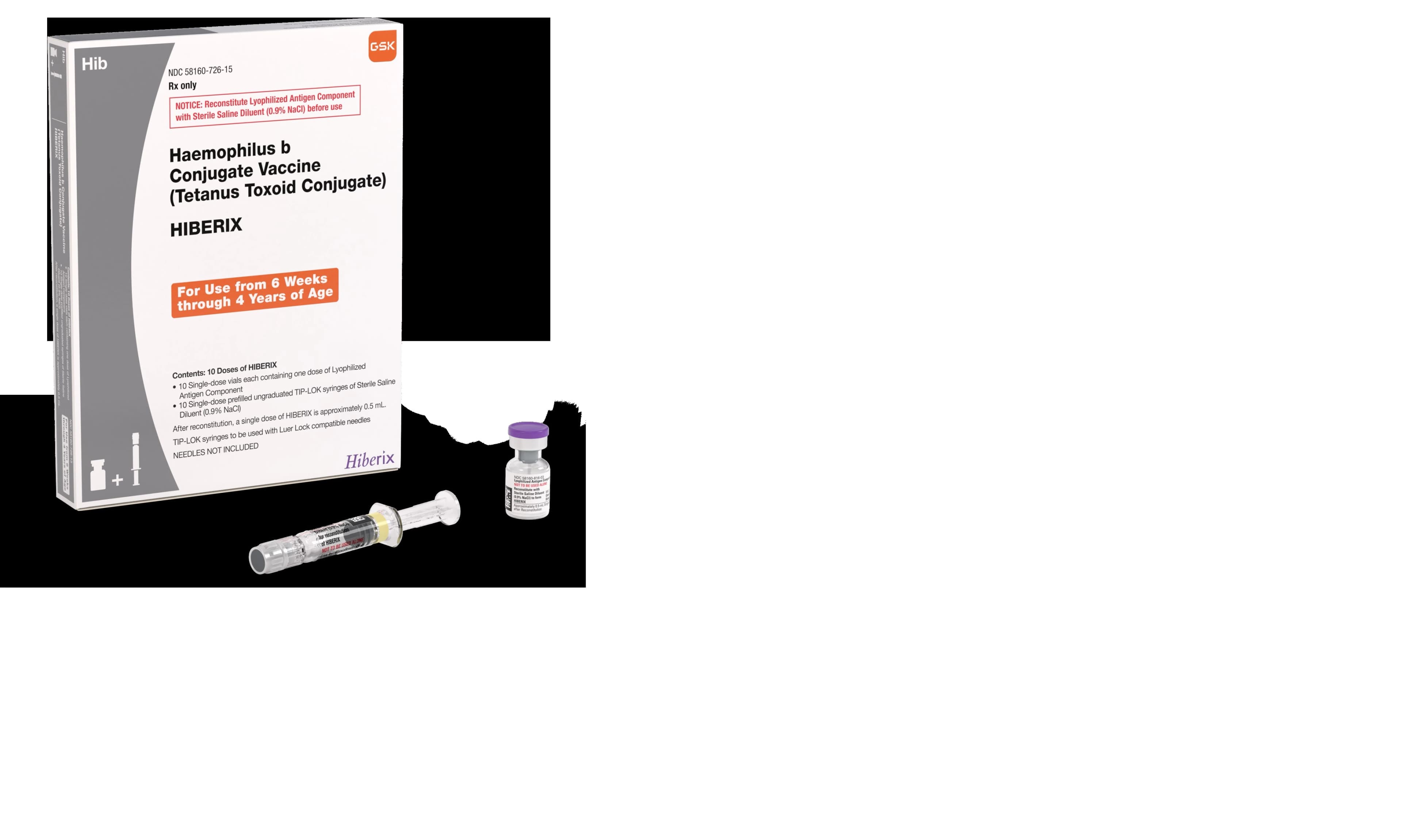 Hiberix Haemophilus b Conjugate Vaccine (Tetanus Toxoid Conjugate), 0.5 mL Prefilled Syringe, 10/Package thumbnail 2