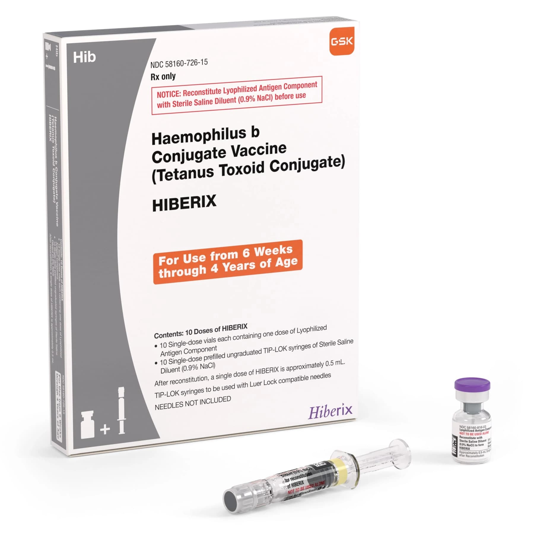 Hiberix Haemophilus b Conjugate Vaccine (Tetanus Toxoid Conjugate), 0.5 mL Prefilled Syringe, 10/Package - HIBERIX Injection PFS - Image 1