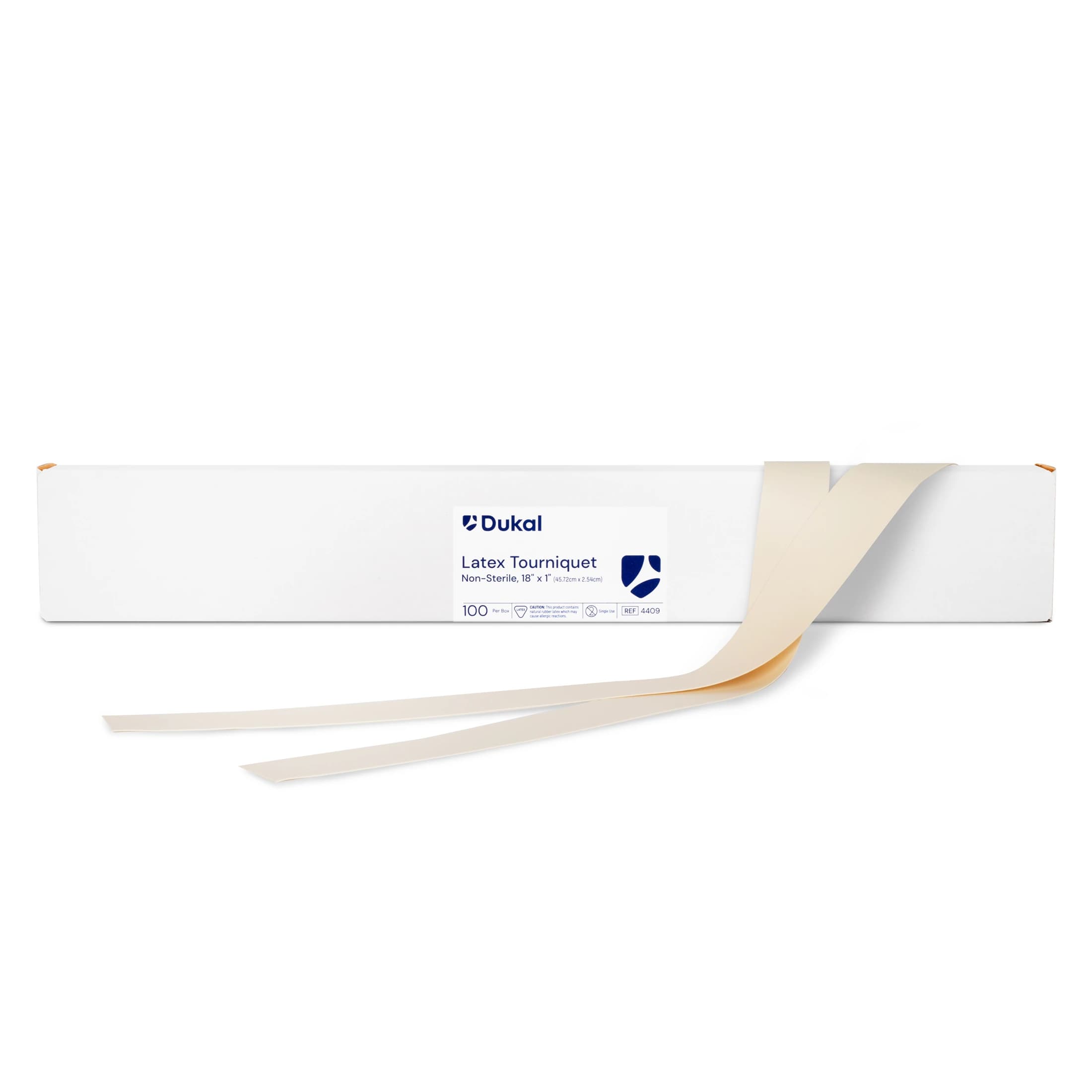 Dukal Latex Tourniquet, Flat, White, 18" x 1", Disposable, 100/Box - Dukal Tourniquet Latex WHT FLT - Image 1