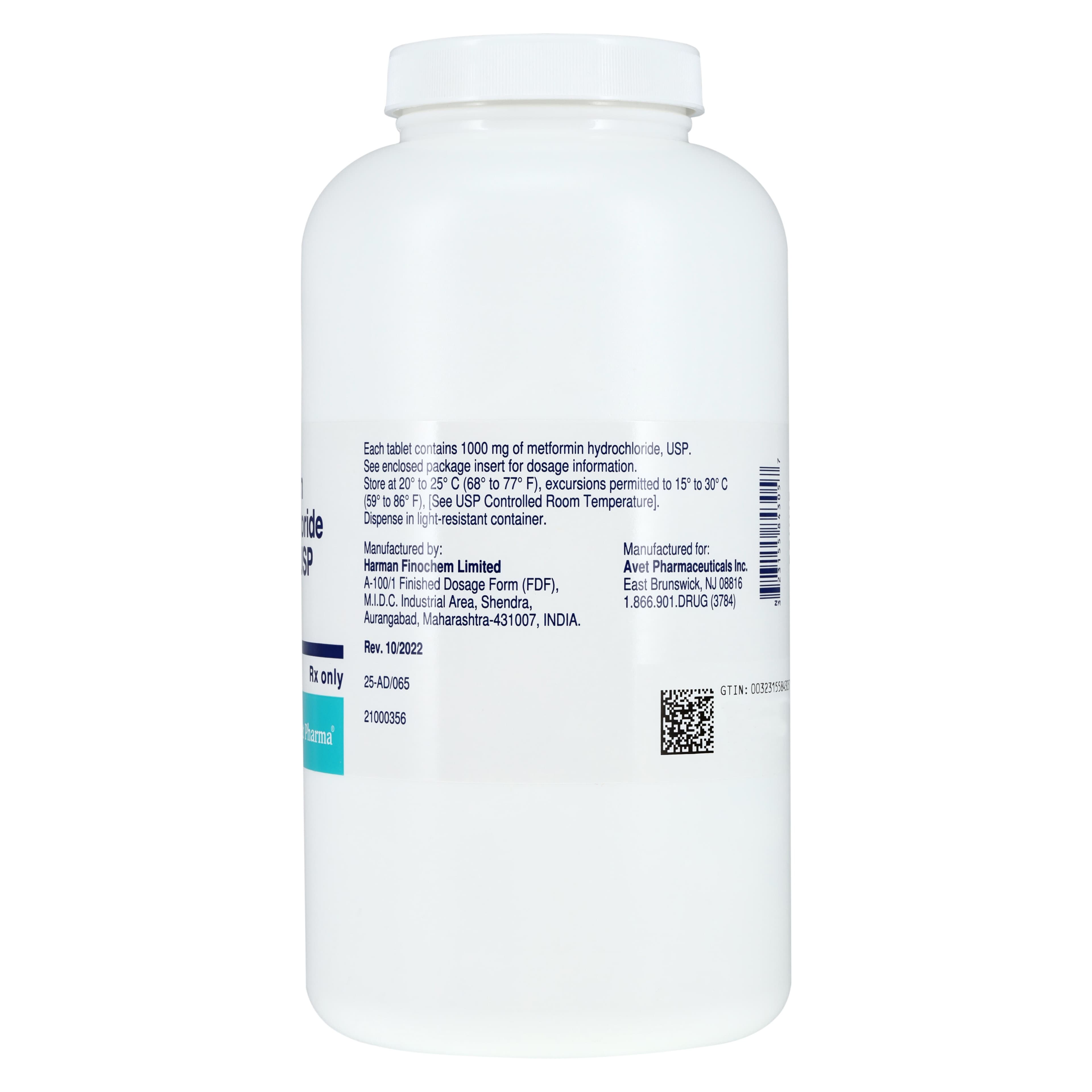 Metformin HCl Tablets 1000mg, 500/Bottle, Heritage Pharmaceuticals thumbnail 2
