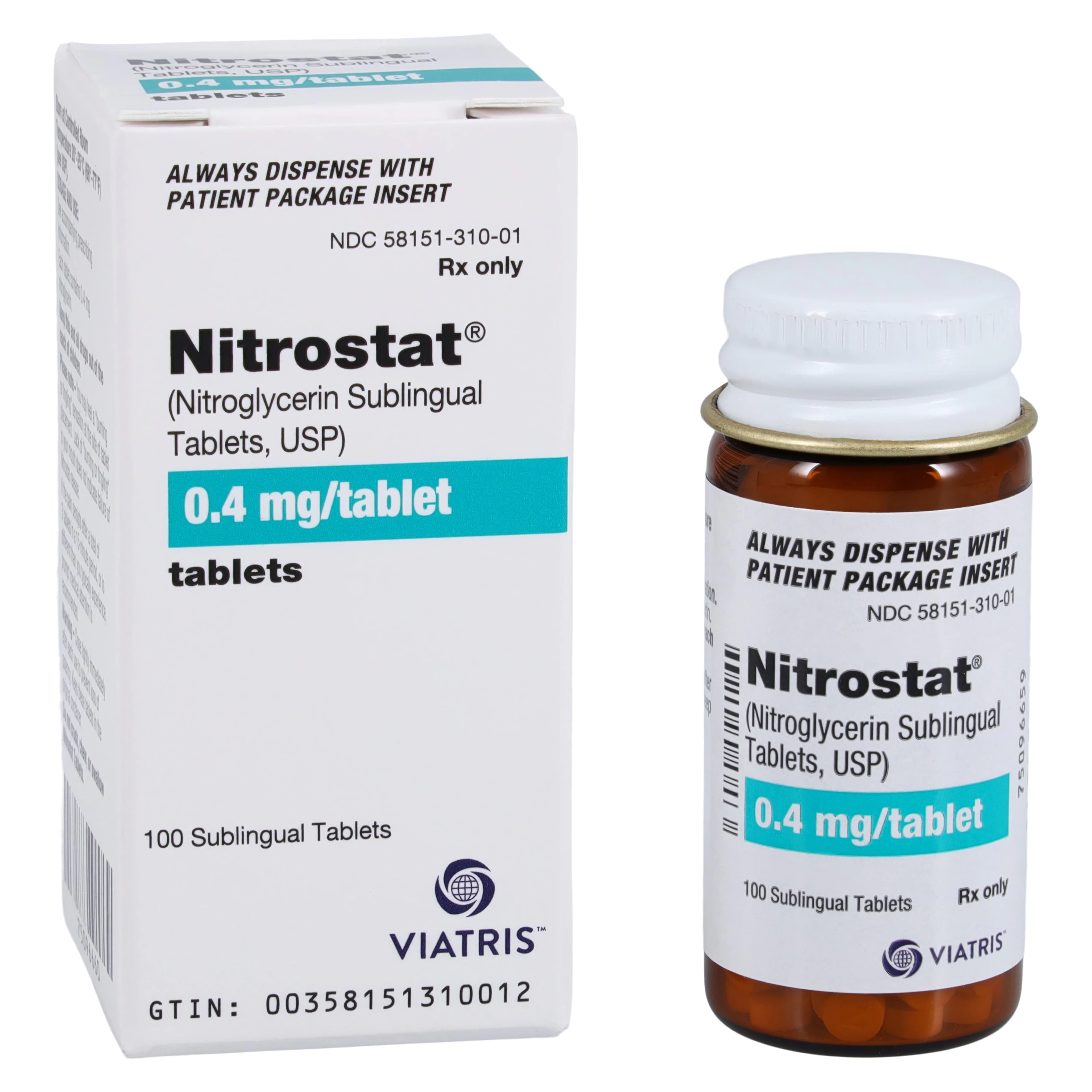 Nitrostat Sublingual Tablets, 0.4mg, 100/Bottle - Nitrostat Sublingual Tablets - Image 1