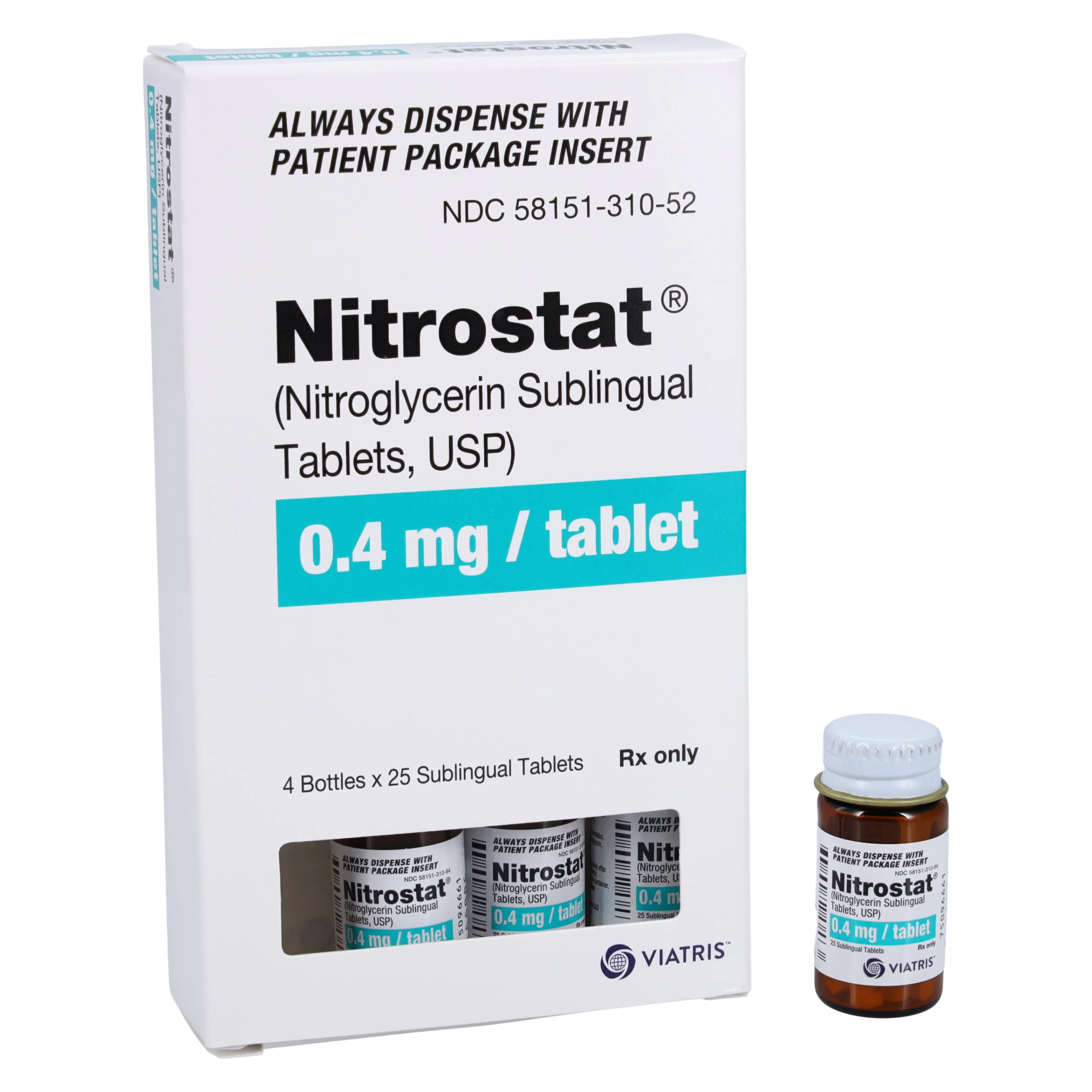 Nitrostat Sublingual Tablets, 0.4mg, 4x25/Bottle - Nitrostat Sublingual Tablets - Image 1