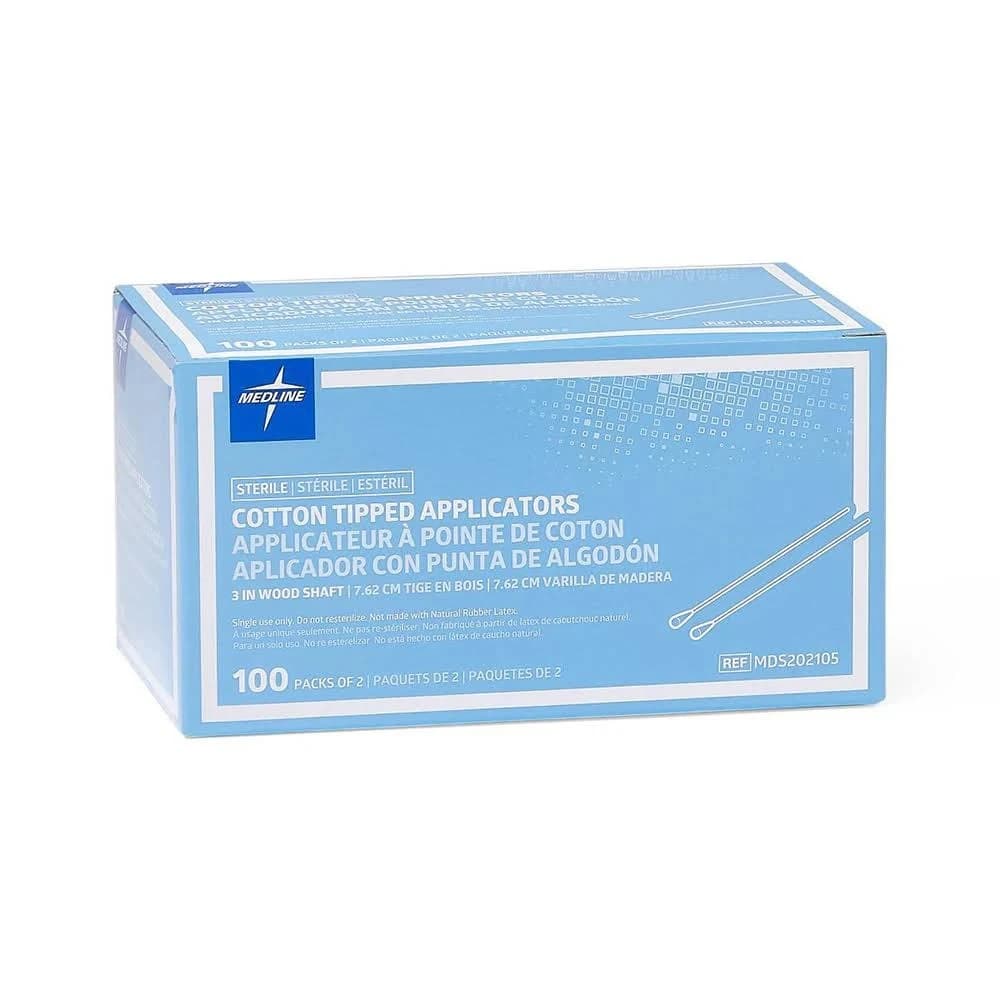 Medline Cotton-Tipped Applicators, Sterile, Wood, 3 in, 2000/Case - Applicator Cotton Tip Wood ST - Image 1