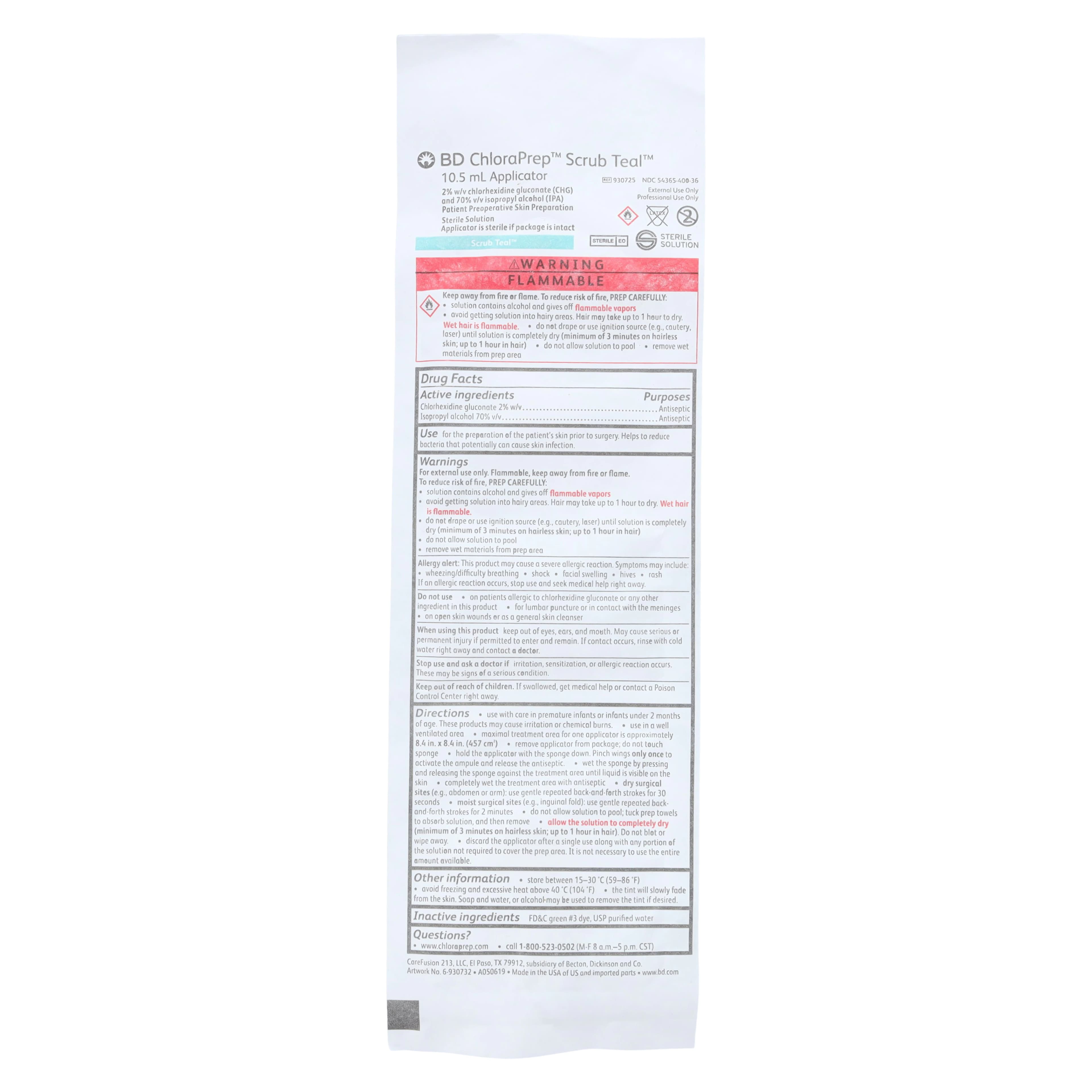 ChloraPrep Scrub Applicator, 2% Chlorhexidine Gluconate/70% Isopropyl Alcohol, 10.5 mL, Teal, Sterile thumbnail 3