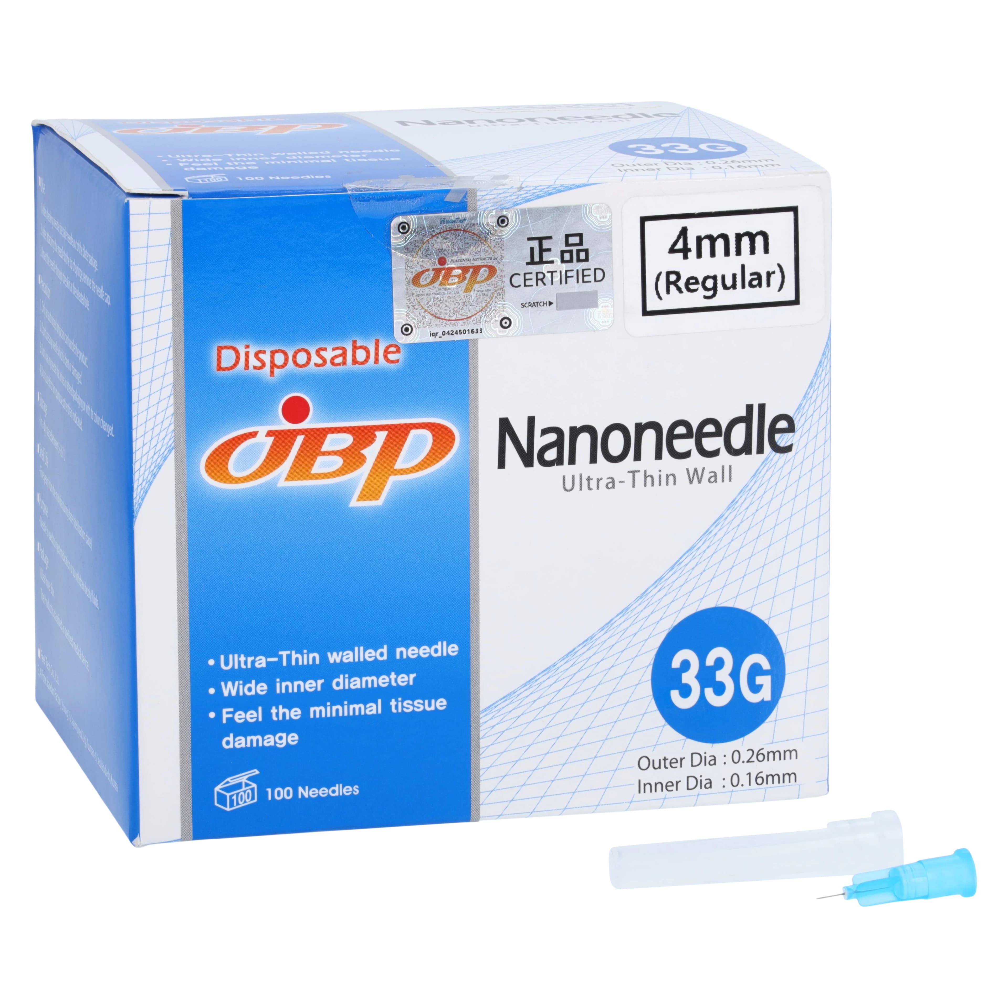 JBP Nanoneedle Ultra-TWall Needle, 33G x 4mm, Standard, 100/Box thumbnail 2