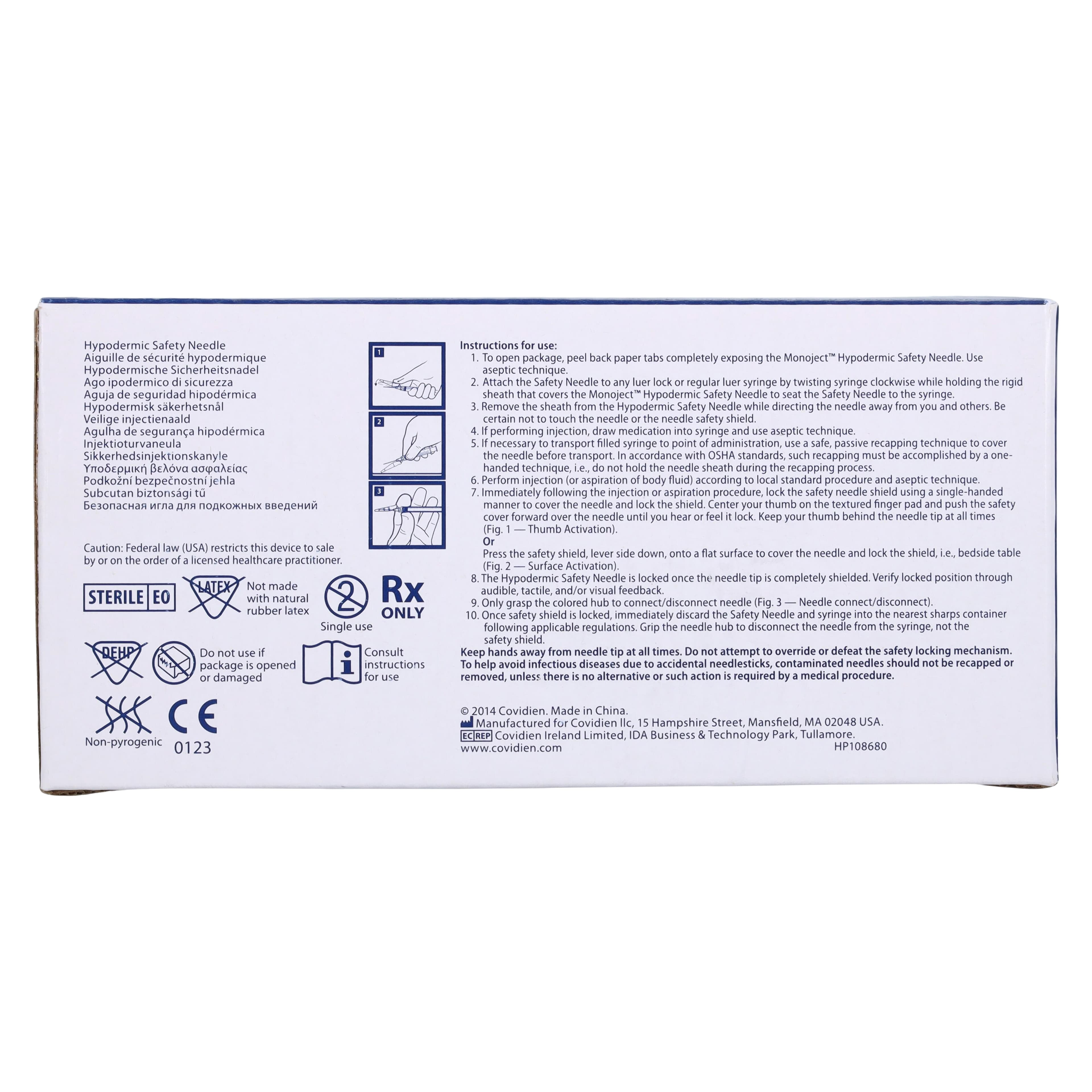 Monoject Safety Needle, 30G x 1/2", Safety Shield, 100/Box thumbnail 8