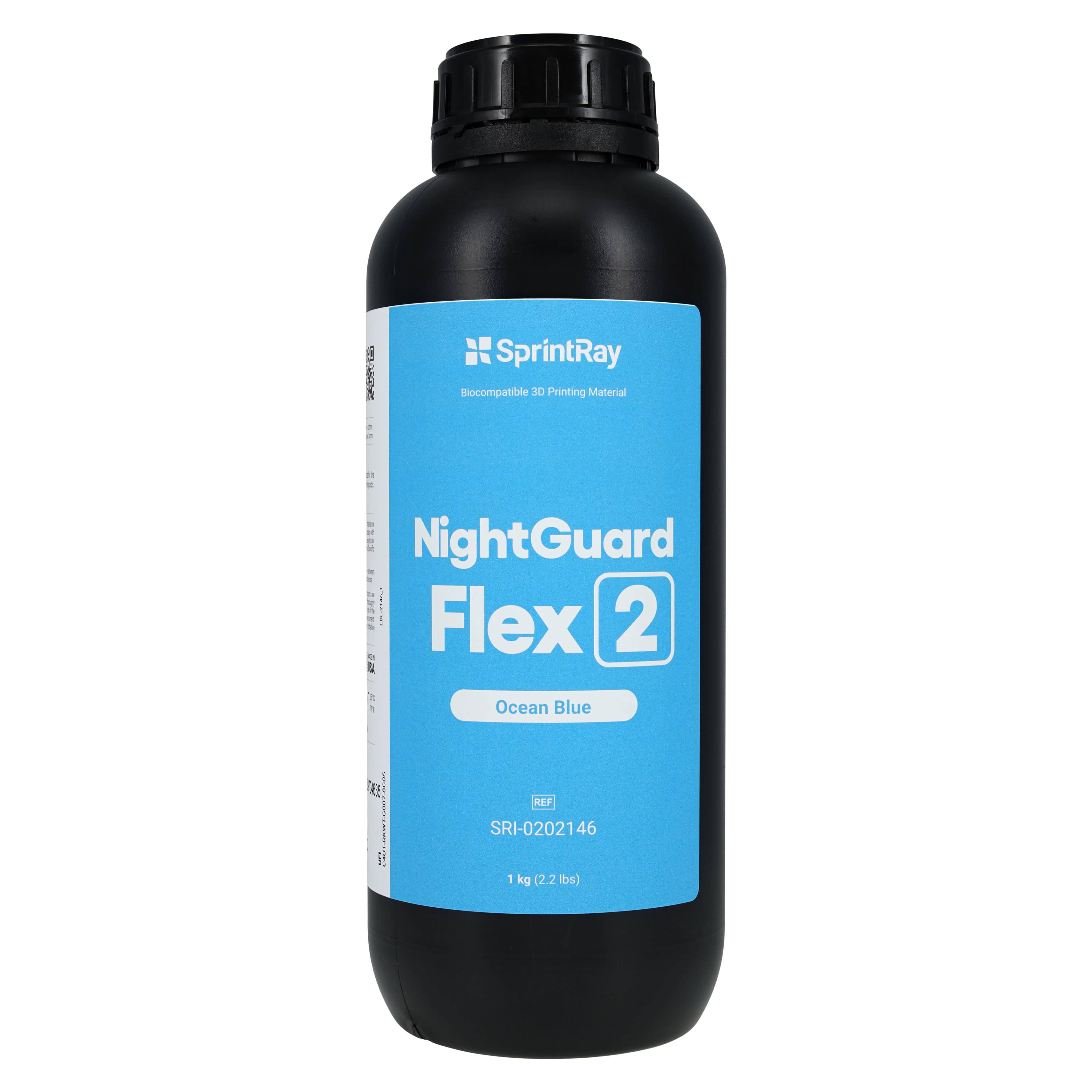 SprintRay NightGuard Flex 2 3D Printing Resin, Ocean Blue, 1 kg Bottle - NightGuard Flex 2 - Ocean Blue - 1 Kg - Image 1