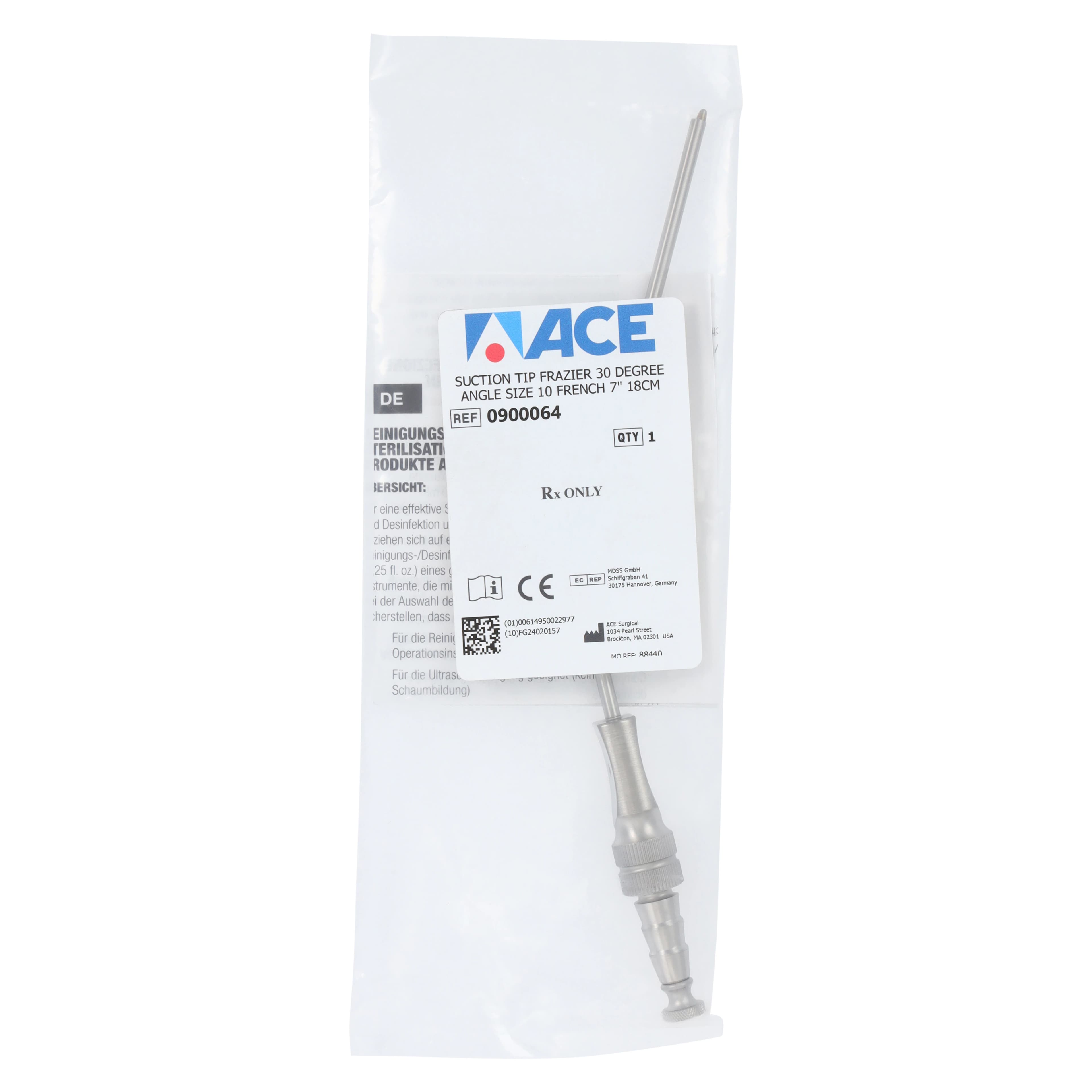 Ace Surgical Frazier Suction Tip 10Fr, 7" Stainless Steel, Non-Sterile, Reusable thumbnail 4