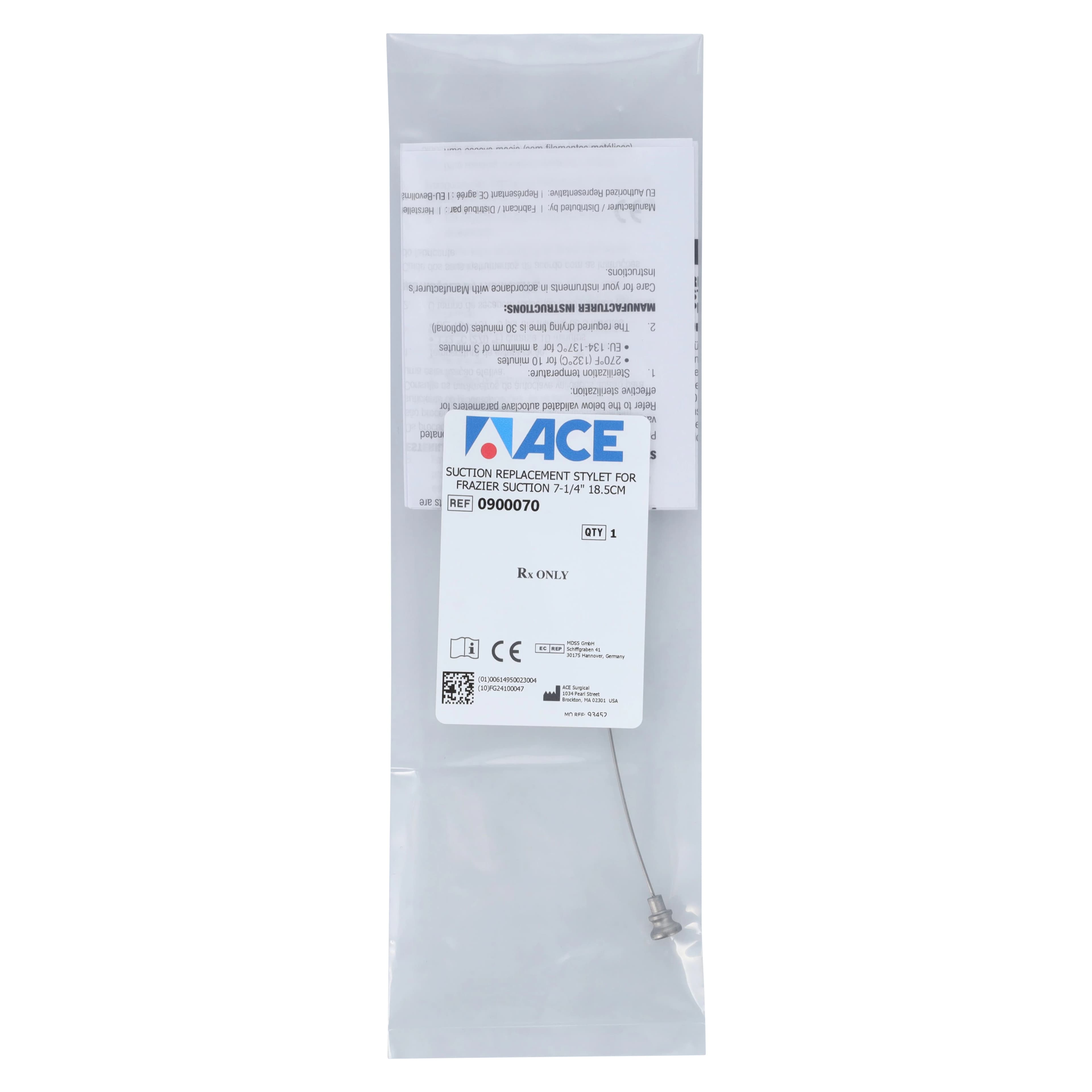 Frazier Suction Replacement Stylet, 7-1/4", Stainless Steel, Non-Sterile, Each thumbnail 2