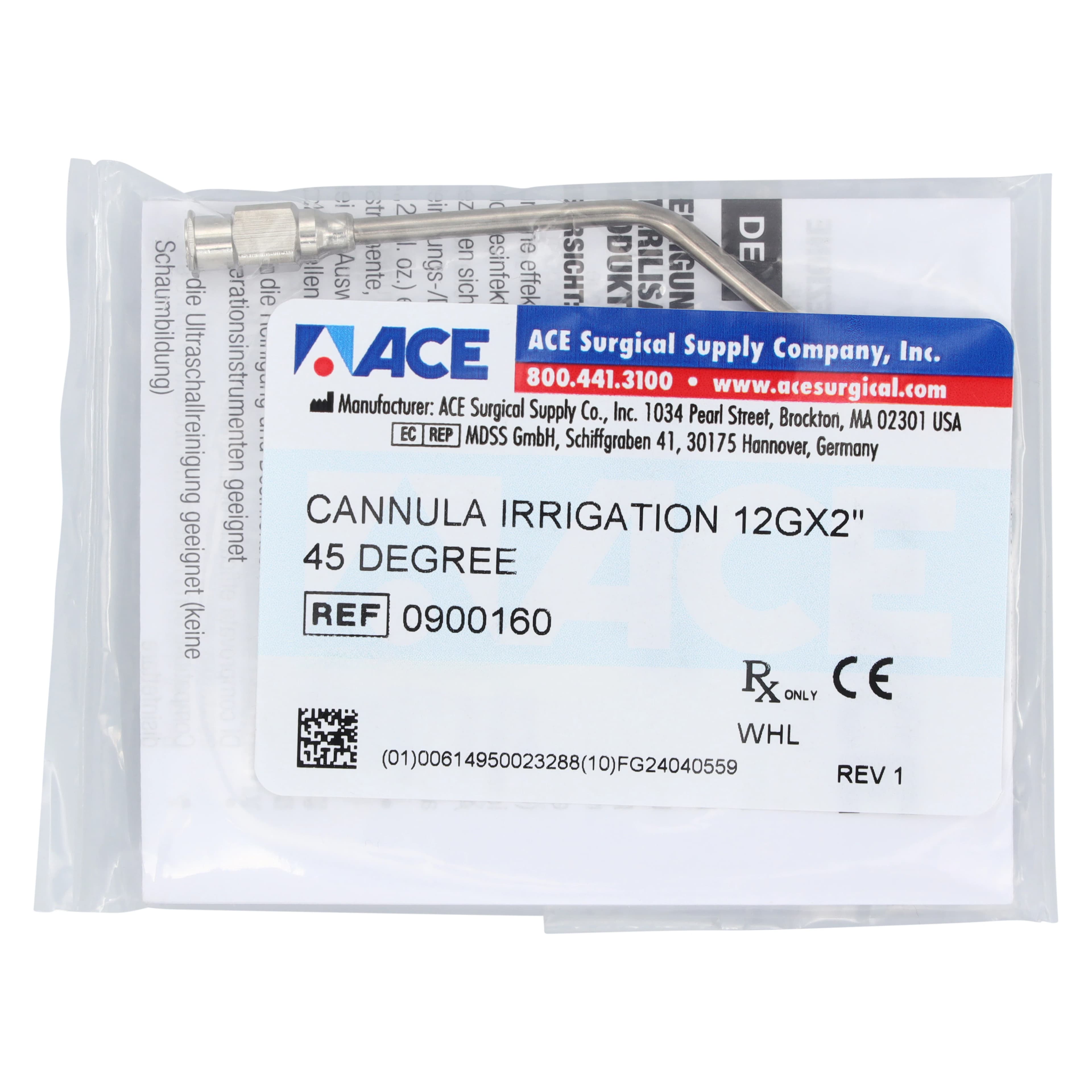 ACE Stainless Steel Irrigation Cannula, 12 Gauge, 2" (5cm), 45° Angle, Luer Slip, Non-Sterile Reusable, 1.9mm thumbnail 2