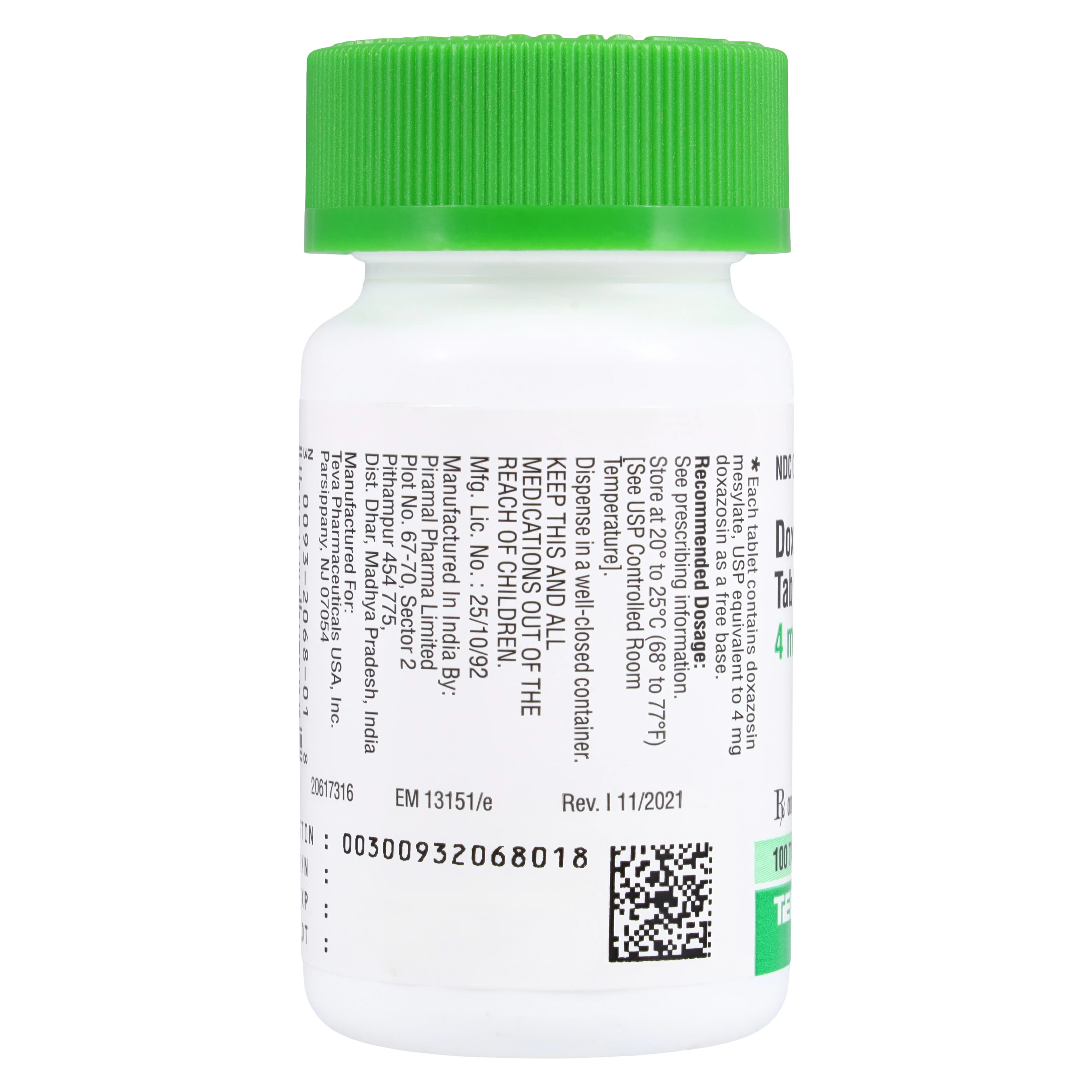 Doxazosin Mesylate Tablets, 4mg, 100/Bottle, Teva Pharmaceuticals thumbnail 2