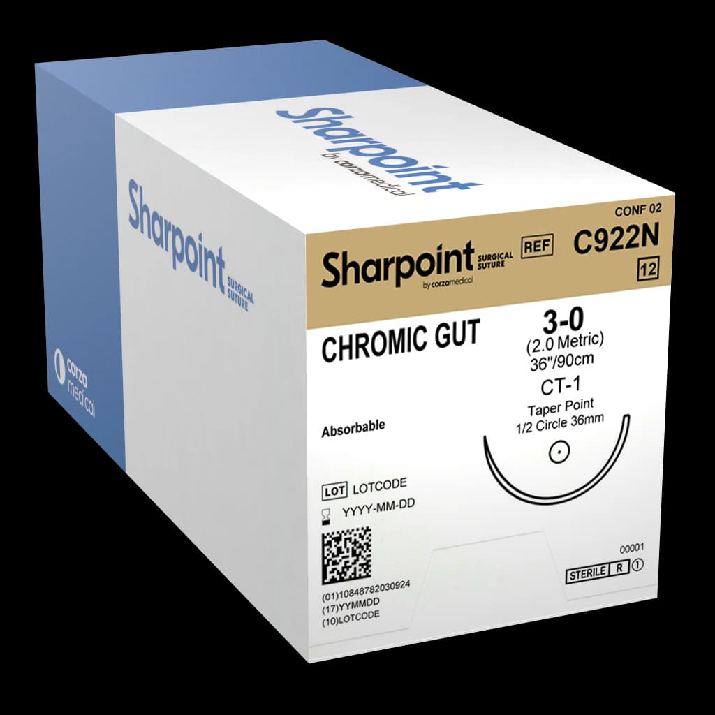 Surgical Specialties Chromic Gut Suture, 3-0, 36 in, CT-1 Taper Point Needle, 1/2 Circle, 36mm, 12/Box thumbnail 2