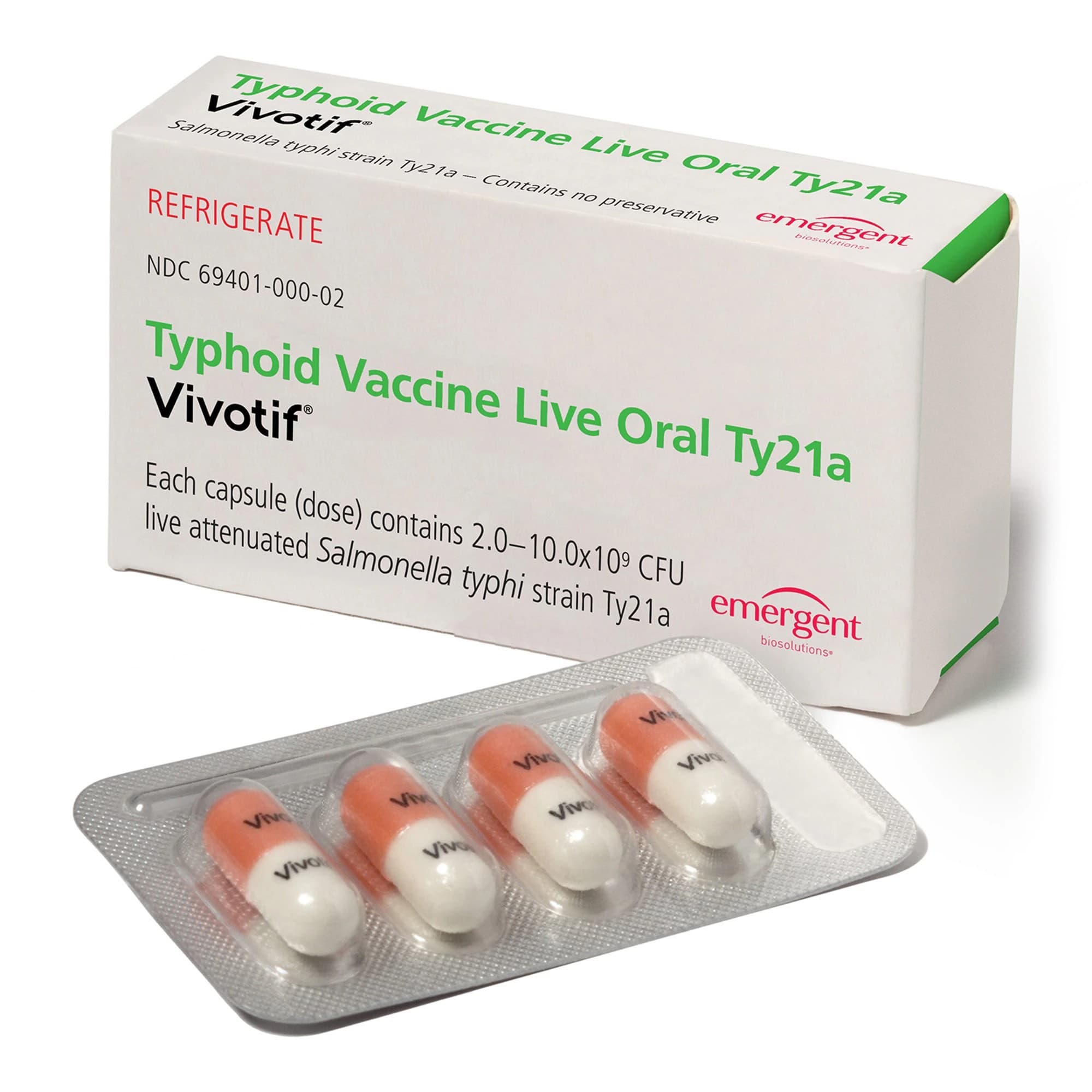 Vivotif Typhoid Vaccine Live Oral Ty21a, 4 Capsules/Package - Vivotif Oral Typhoid Vaccine - Image 1