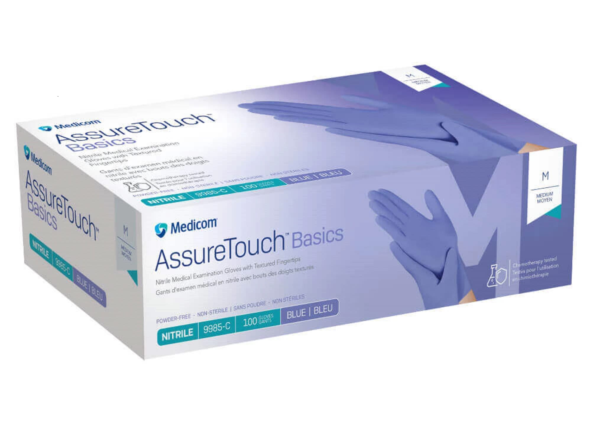 AssureTouch Basics Nitrile Examination Gloves, Powder Free, Textured, Medium, Blue, 100/Bx - AssureTouch Basics MED Nitrile PF Txt Glv Blu (100 - Image 1