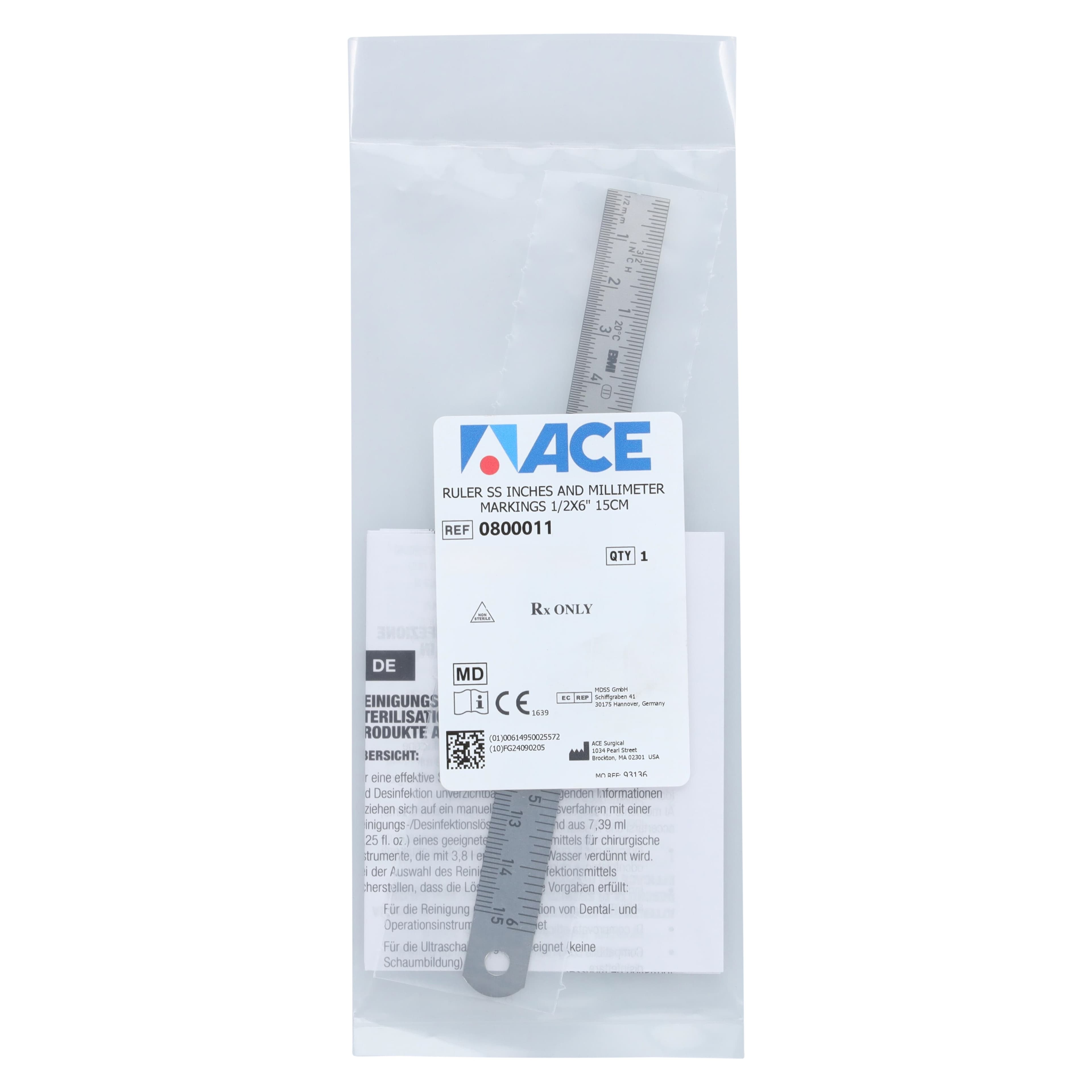 Ace Surgical Ruler, Stainless Steel, Millimeter Markings, 6", Non-Sterile, Reusable thumbnail 2