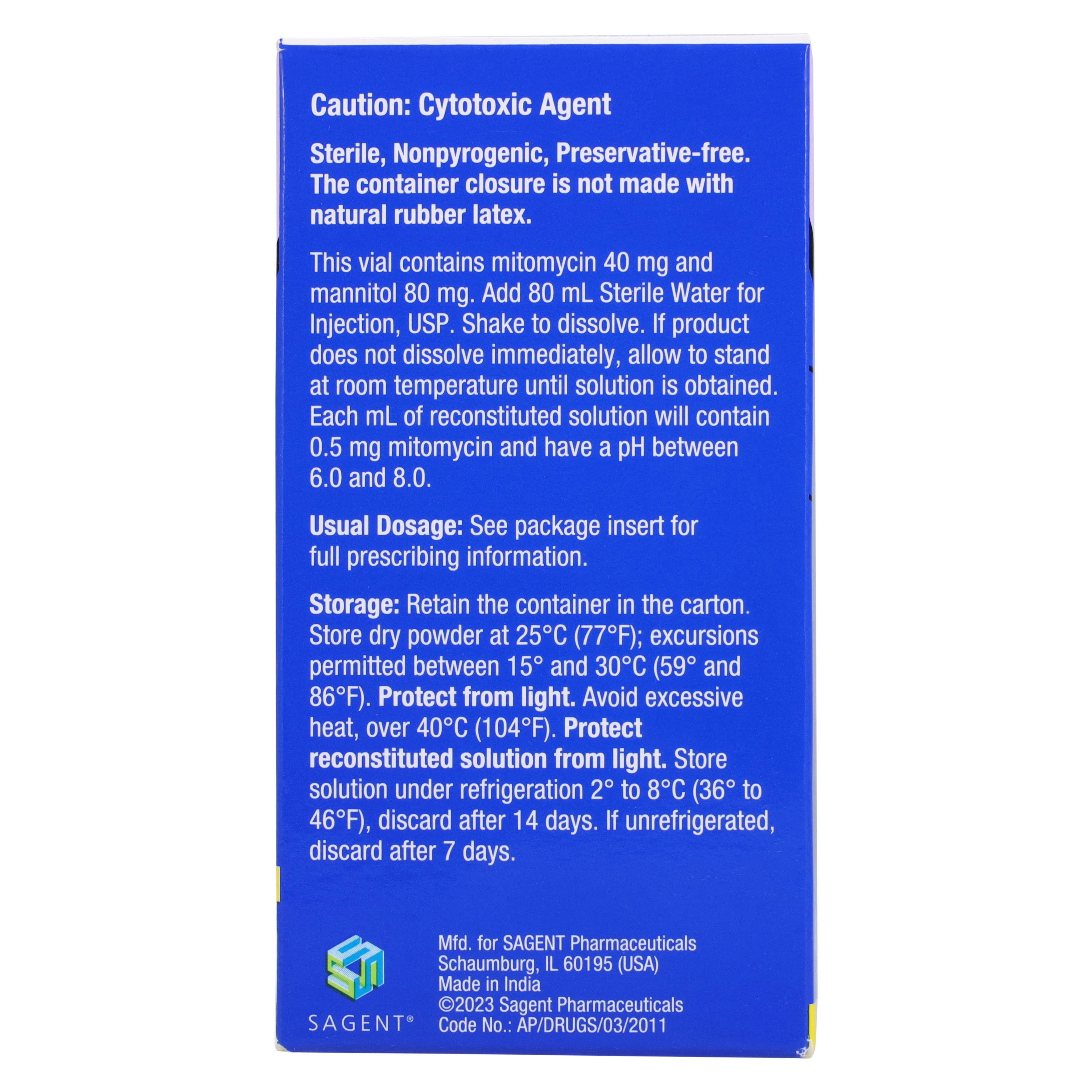 Mitomycin Injection 40 mg/vial, Lyophilized Powder for Solution, Single-Dose Vial, 100 mL, Sagent Pharmaceuticals thumbnail 5