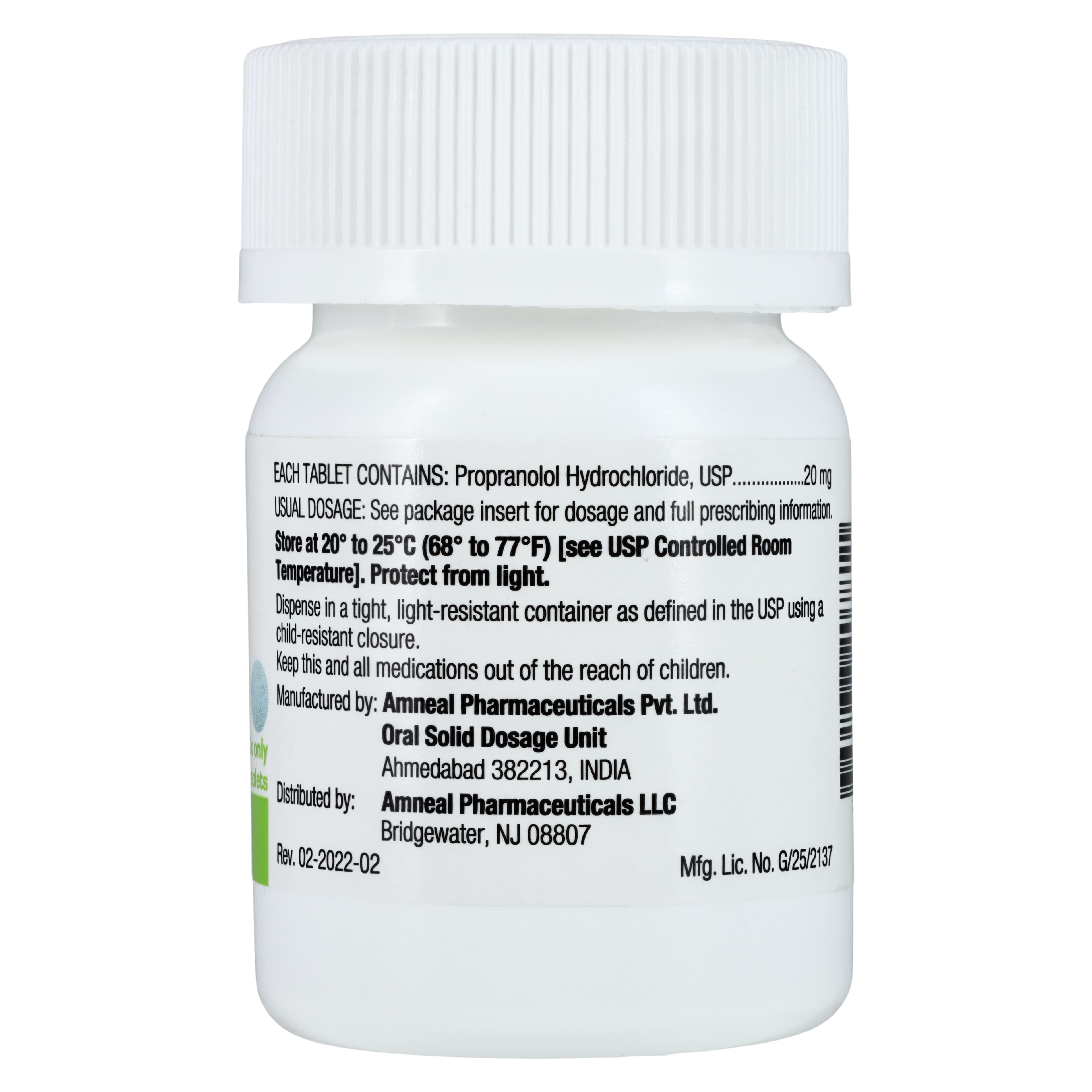 Propranolol HCl Tablets, 20 mg, 100 Tablets per Bottle thumbnail 2