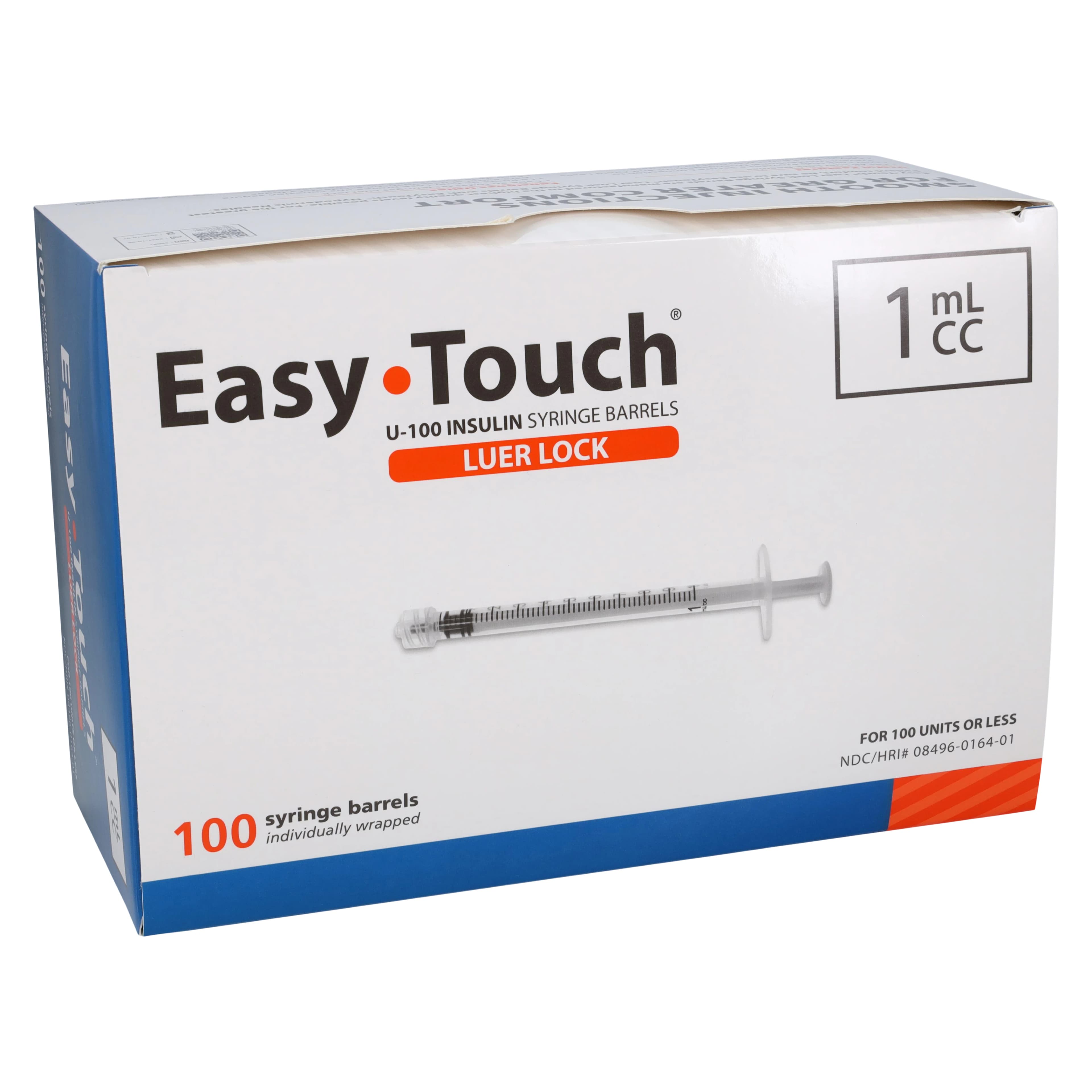 EasyTouch Luer Lock Syringe, 1cc, Clear, Low Dead Space, 100/Box - Syringe EasyTouch Insulin LL - Image 1
