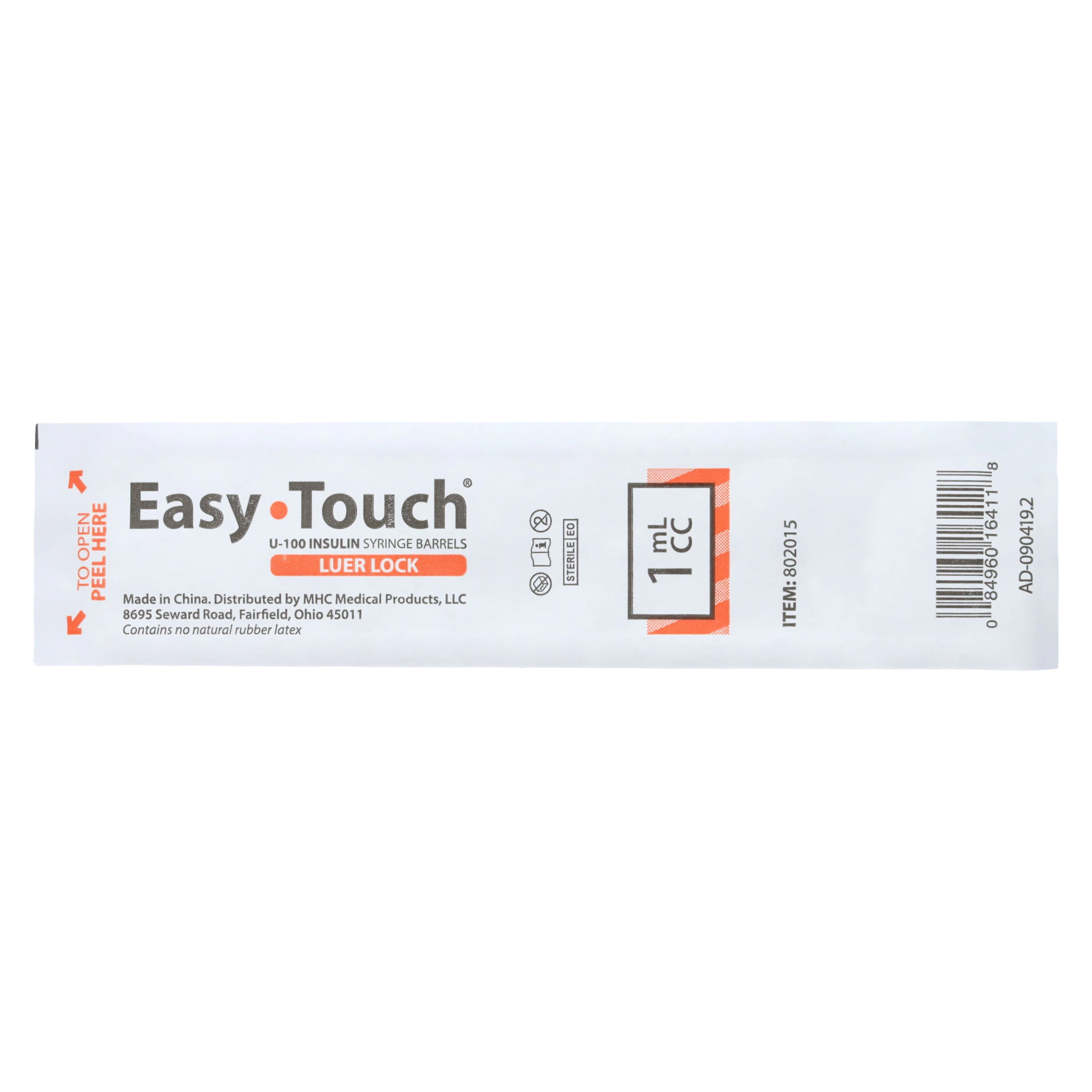 EasyTouch Luer Lock Syringe, 1cc, Clear, Low Dead Space, 100/Box thumbnail 2