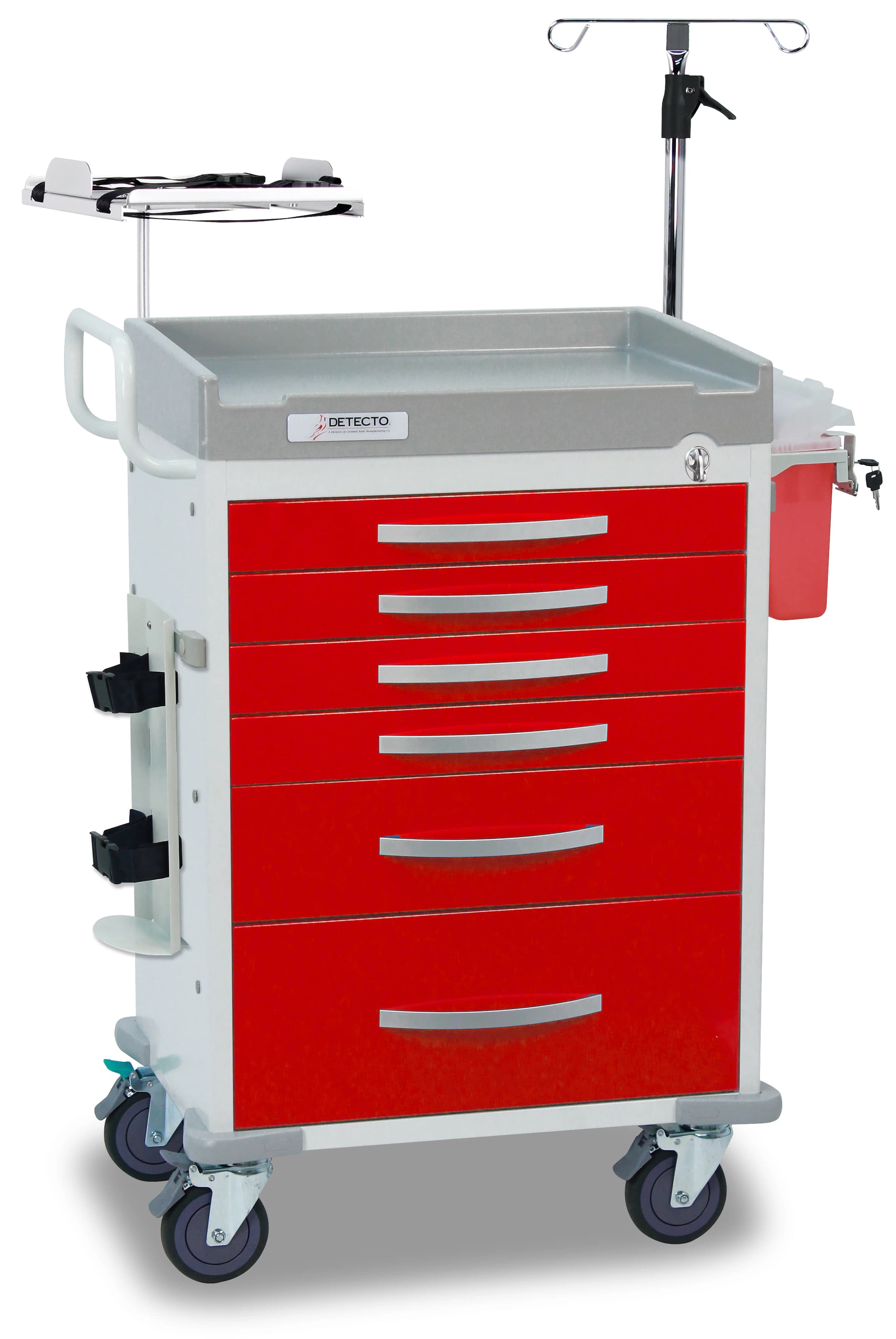 Detecto ER Med Rescue Cart, Red, 6-Drawer, 29.9" x 21.3" x 43.2", 2 Parking Locks/1 Steering Lock - ER Med Rescue Cart Red - Image 1