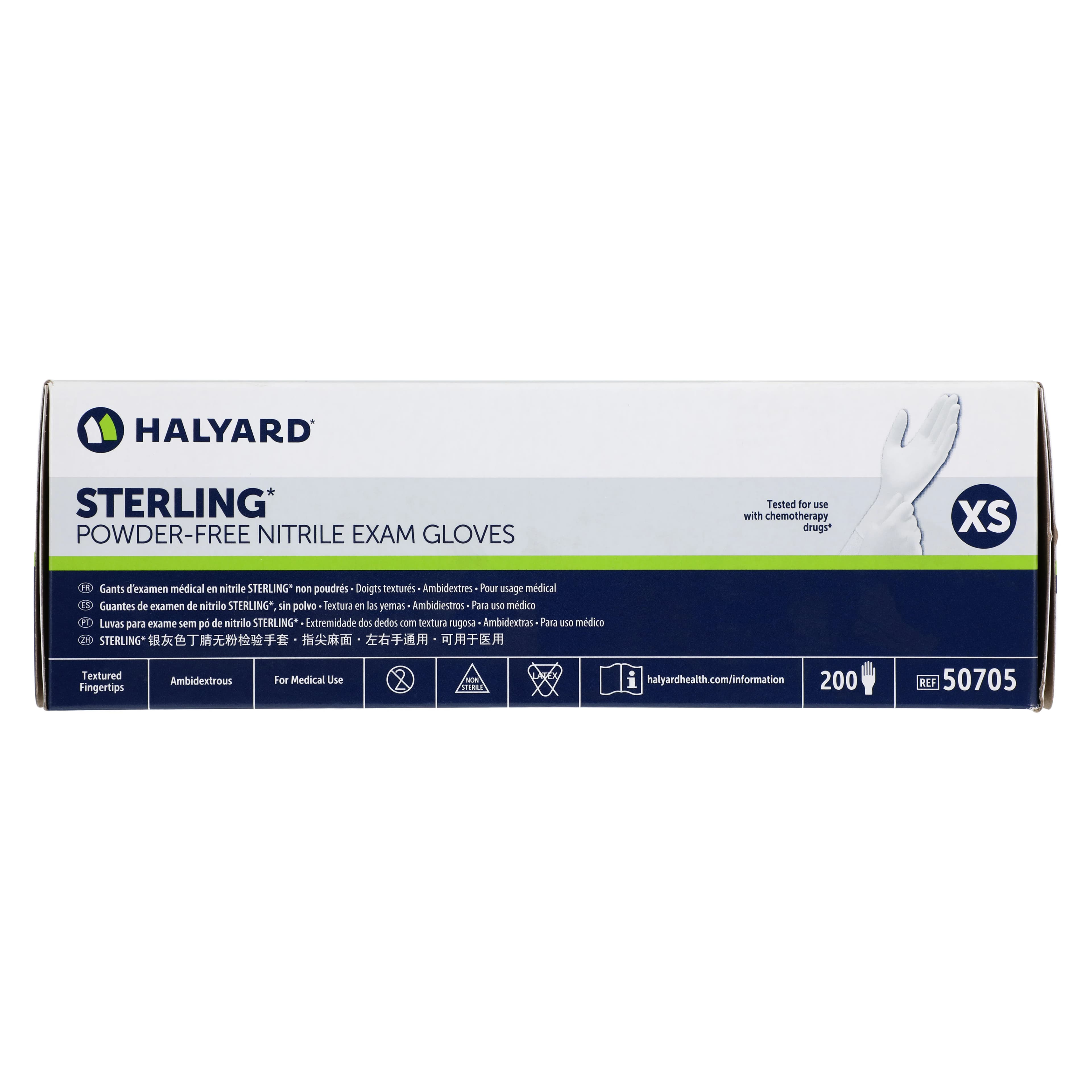Halyard Sterling Nitrile Exam Gloves, Powder-Free, Non-Sterile, X-Small, White, 200/Box thumbnail 3