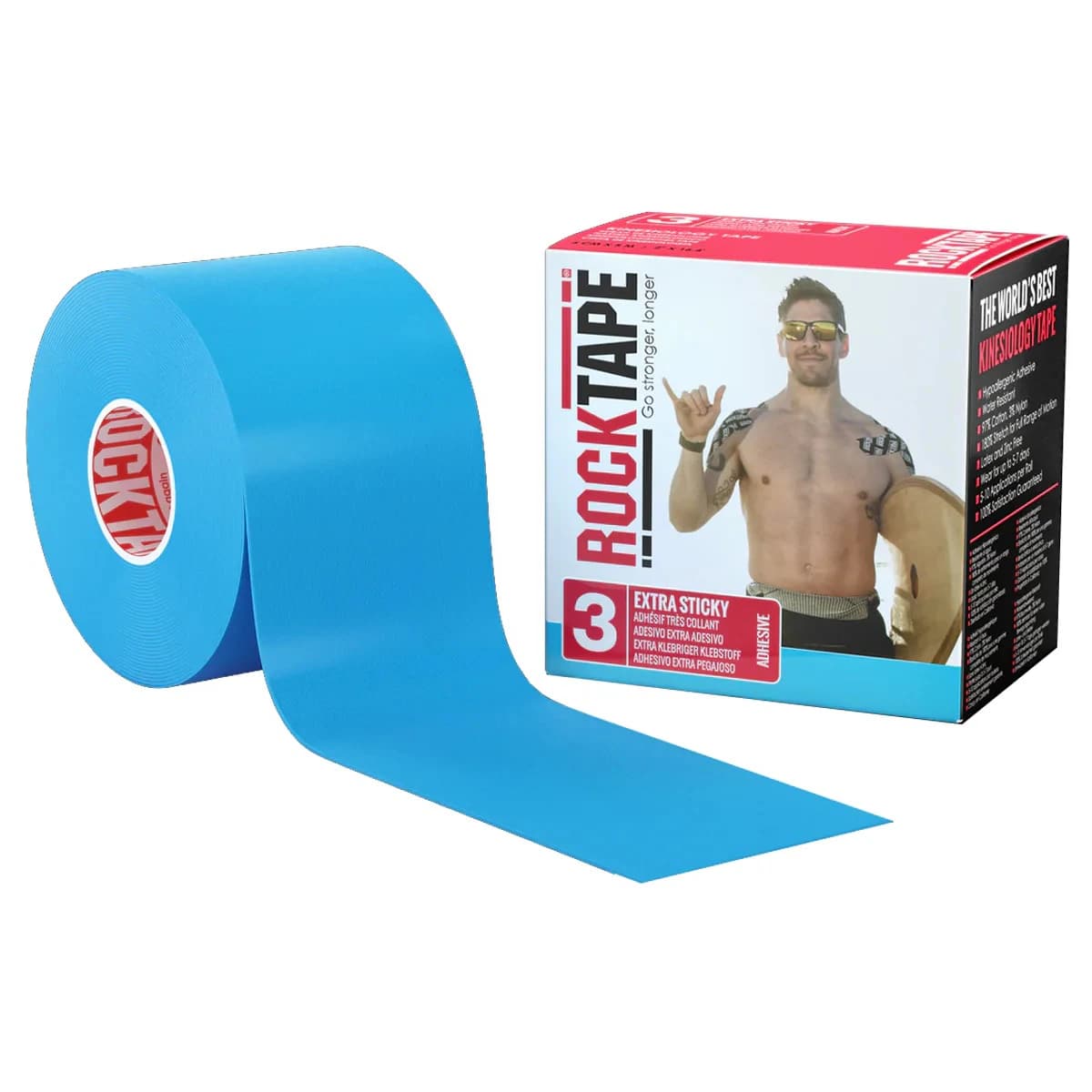 RockTape Kinesiology Tape, 97% Cotton/3% Nylon, 2" x 16.4', Blue, Each - Tape Kinesio Level 3 Blue - Image 1