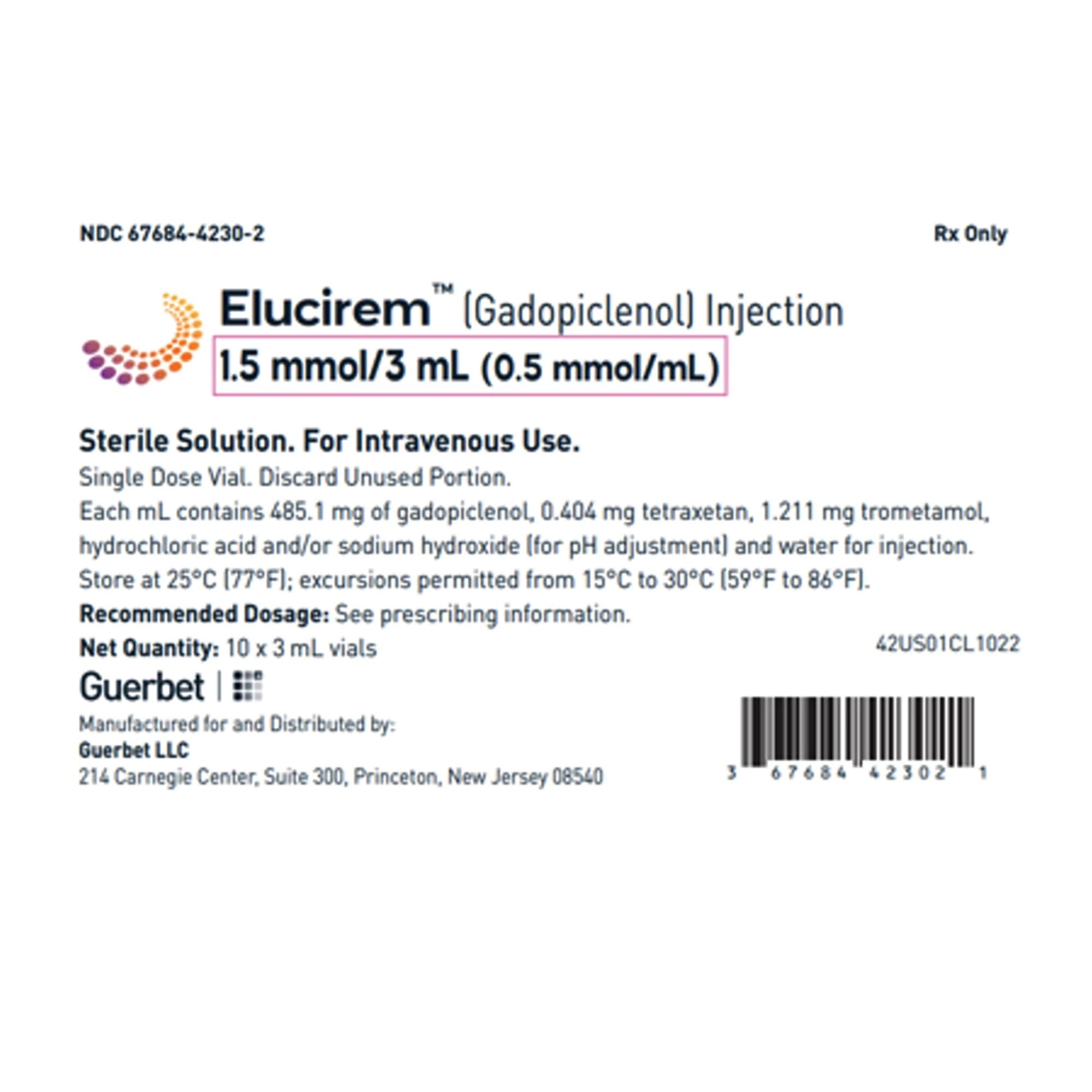 Elucirem (gadopiclenol) Injection 0.5 mmol/mL, Single-Dose Vial, 3 mL, 10/Package - Elucirem Inj SDV 3mL - Image 1